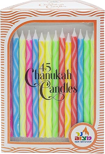 Miniatura 4 de Ner Mitzvah Velas de Janucá sin goteo de tamaño estándar, velas de Hanukkah multicolor grabadas con ondas que se adaptan a la mayoría de menorás