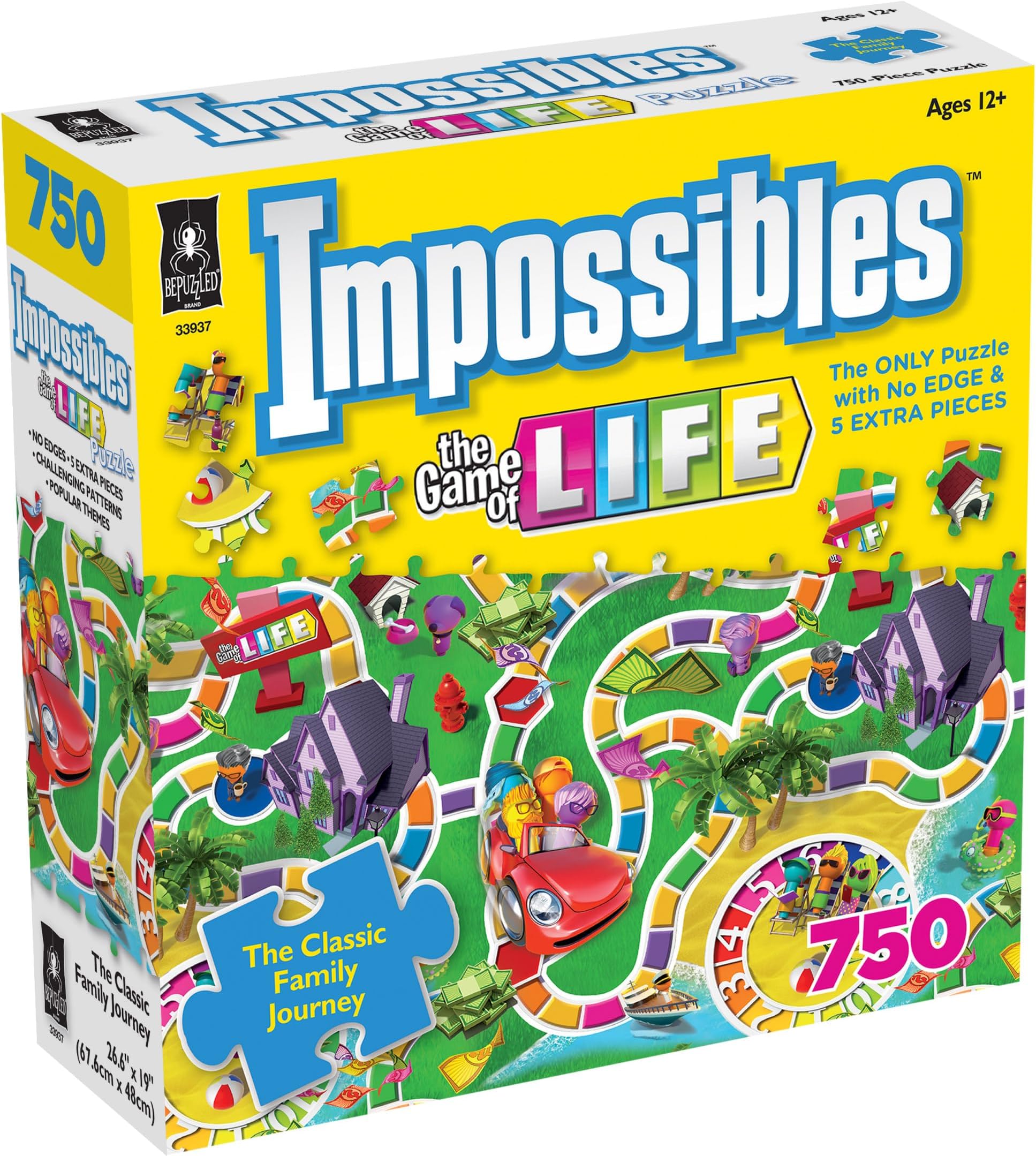 BePuzzled, Hasbro Impossibles Puzzle Featuring Imagery from The Classic Game of Life, a 750 Piece Borderless Puzzle for Advanced Puzzlers Ages 15 and Up