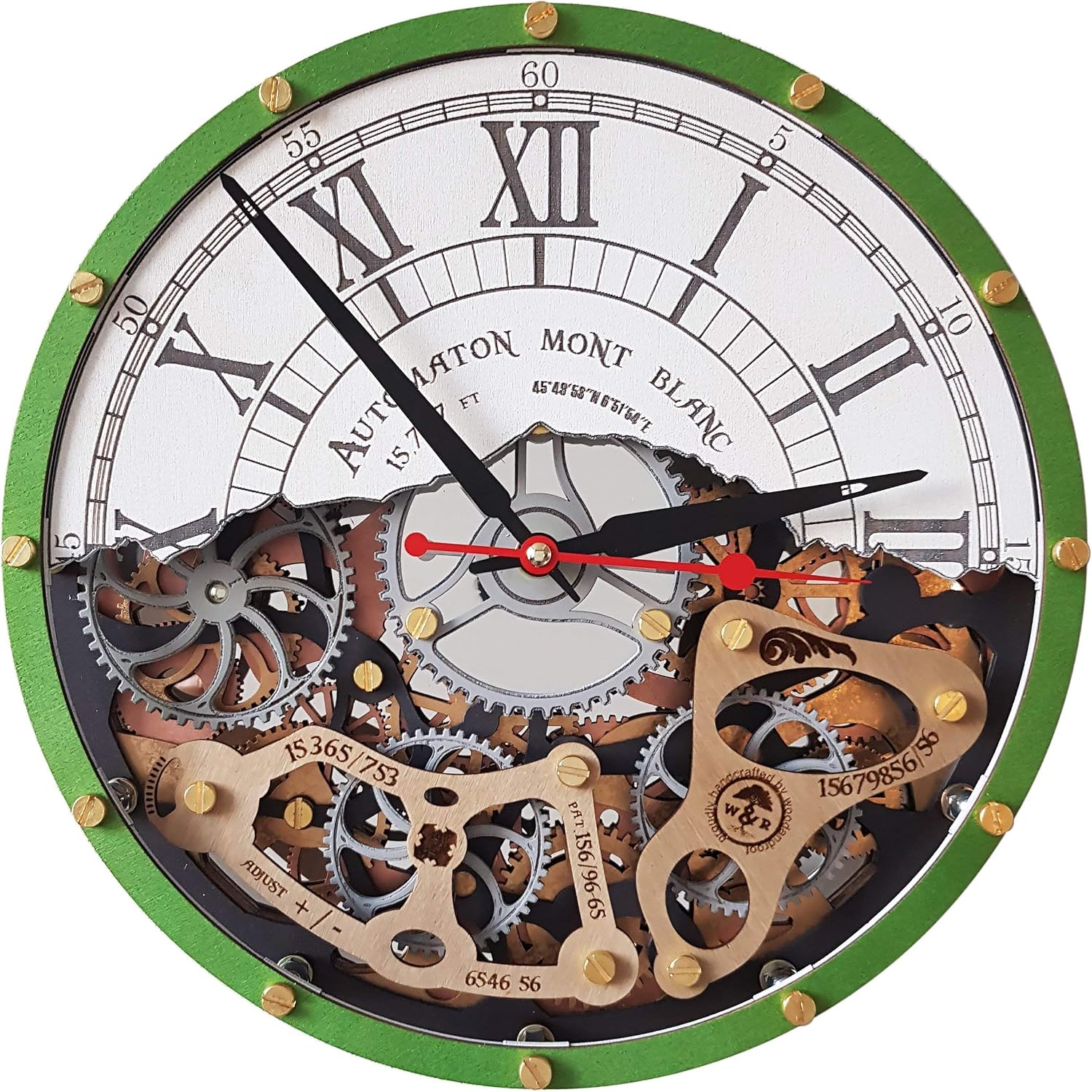 Automaton Mont Blanc Skyline Moving Gears wall Clock, Handcrafted Steampunk Design, Mechanical Home Kitchen Living Room and Office Decor, Personalized Decorative Art, Custom Made Gift