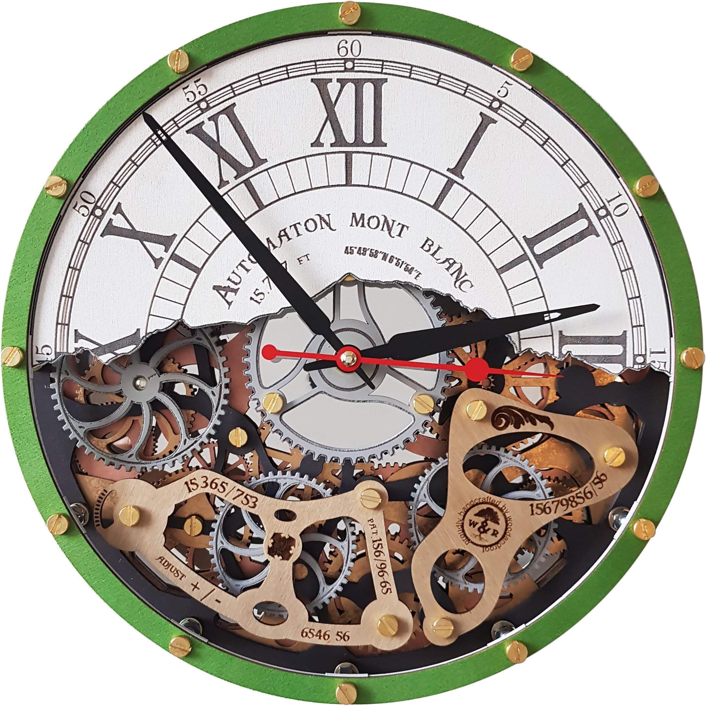 Automaton Mont Blanc skyline moving Gears wall clock, Handcrafted Steampunk Design, mechanical Home Kitchen Living Room and Office Decor, Personalized Decorative Art, Custom made Gift