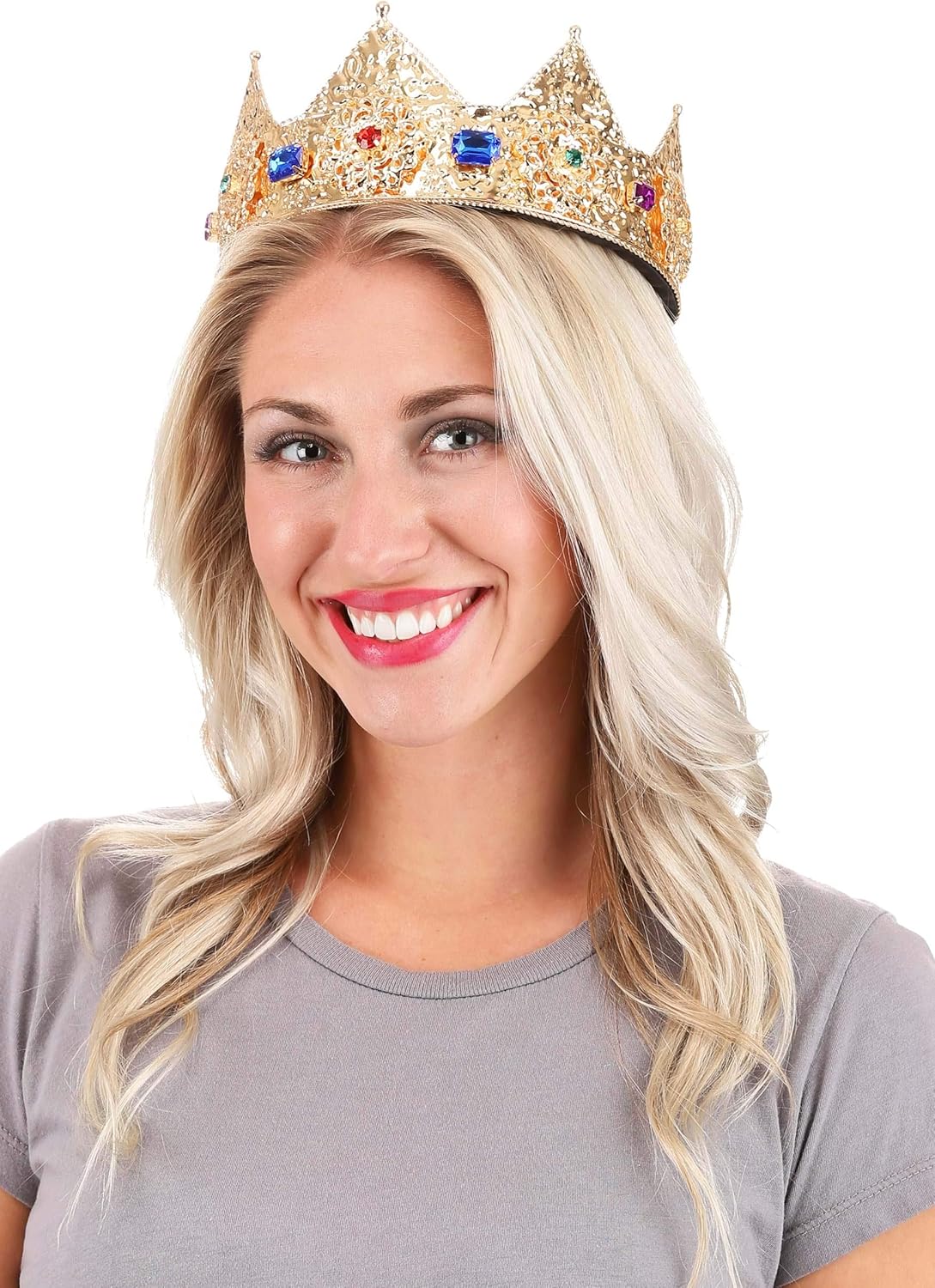 elope Gold Ladies Adjustable Crown - 3-Inch Pointed Tiara with Foam Padding, One Size, Costume Accessory