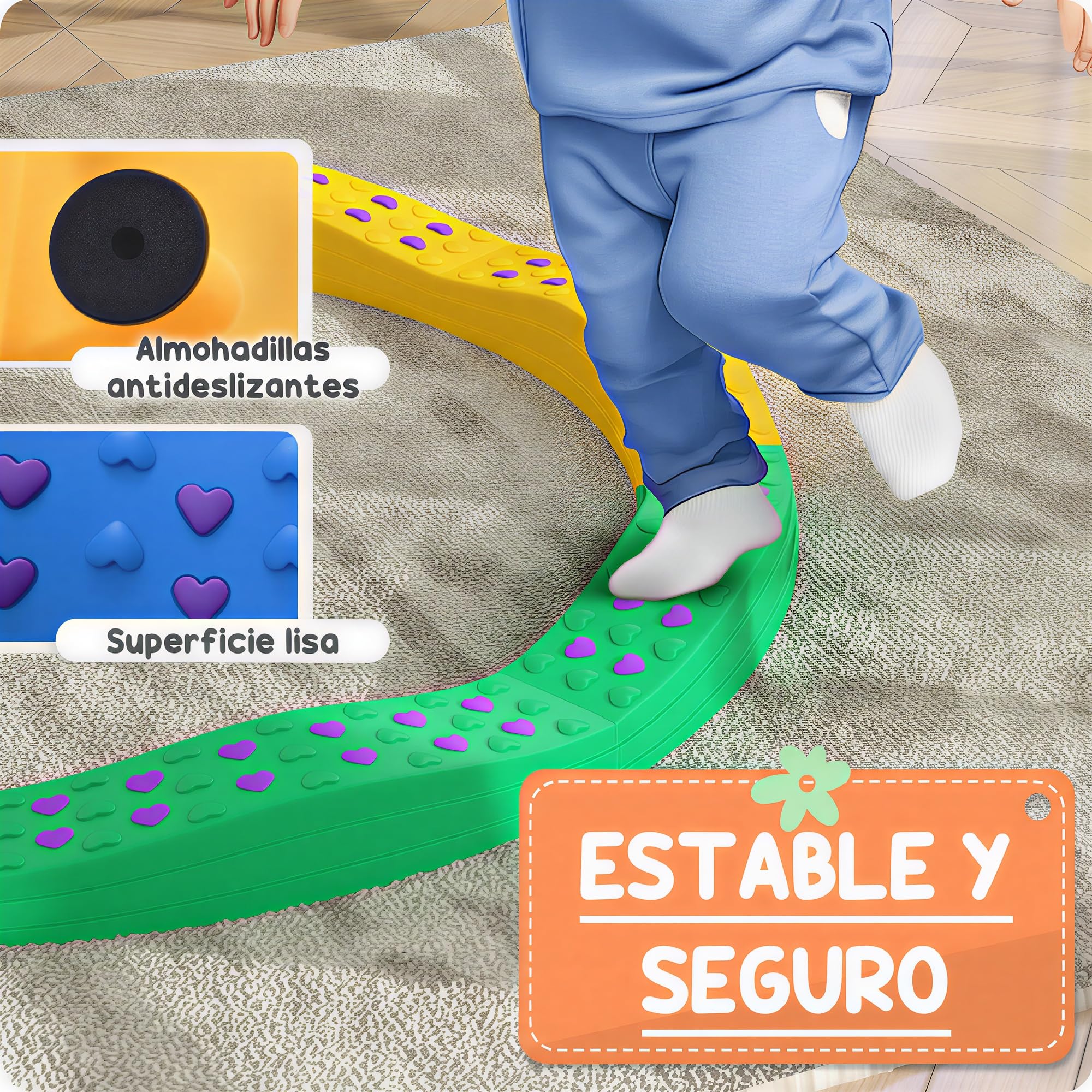 AIYAPLAY Vigas de Equilibrio para Niños de más de 3 Años Tabla de Equilibrio en Forma de Arco con 8 Piezas Base Antideslizante para Entrenamiento de Equilibrio Multicolor