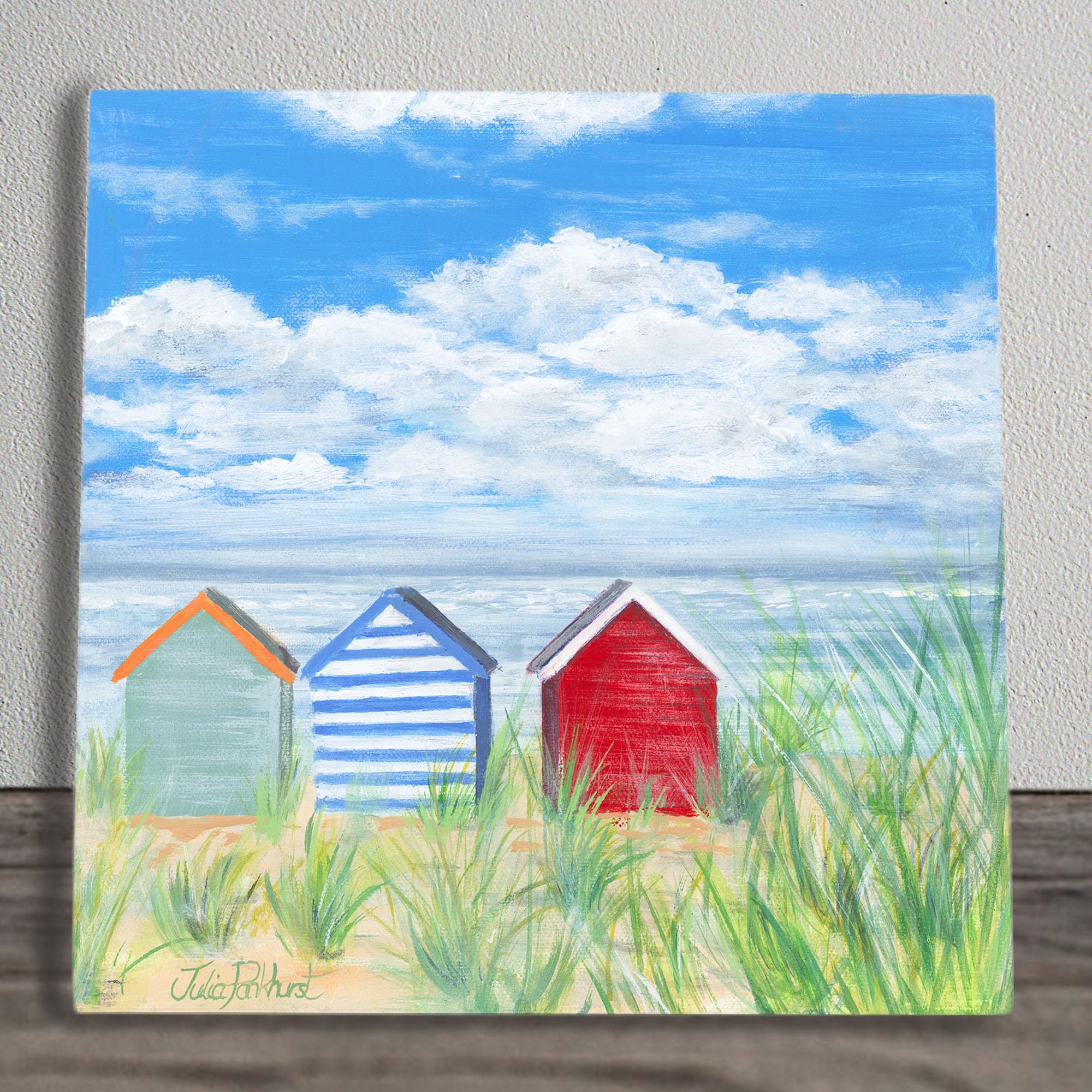 Global Designs Multi Beach Huts Ceramic Tile Picture Nautical Plaque Sign Coastal Beach Secret Hideaway By Pankhurst Gallery 20X20cm