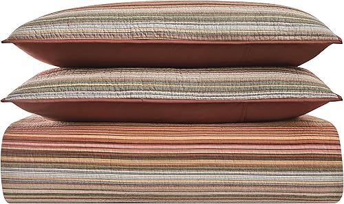 Miniatura 3 de Brooklyn Loom Sunset Stripe Yarn Dye Collection, juego de edredón de 2 piezas, tamaño individualindividual XL, naranja multicolor (QS4872TX-2300)