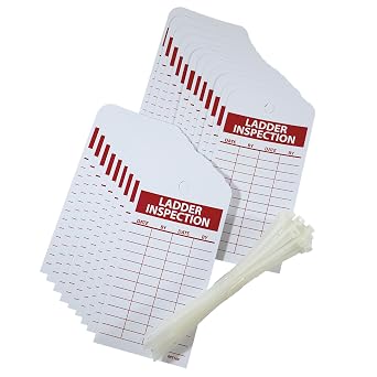 NMC RPT168 Accident Prevention Tag,#34;LADDER INSPECTION, 3 Width x 6 Height, Unrippable Vinyl, Red on White (Pack of 25)
