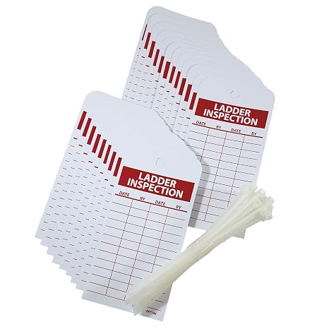 NMC RPT168 Accident Prevention Tag,#34;LADDER INSPECTION, 3 Width x 6 Height, Unrippable Vinyl, Red on White (Pack of 25)