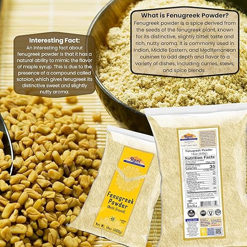 Miniatura 5 de Rani Semillas de fenogreco (Methi) Polvo molido 14oz (400g) Trigonella foenum graecum  Todo natural  Vegano  Apto para gluten  Sin OMG  Kosher