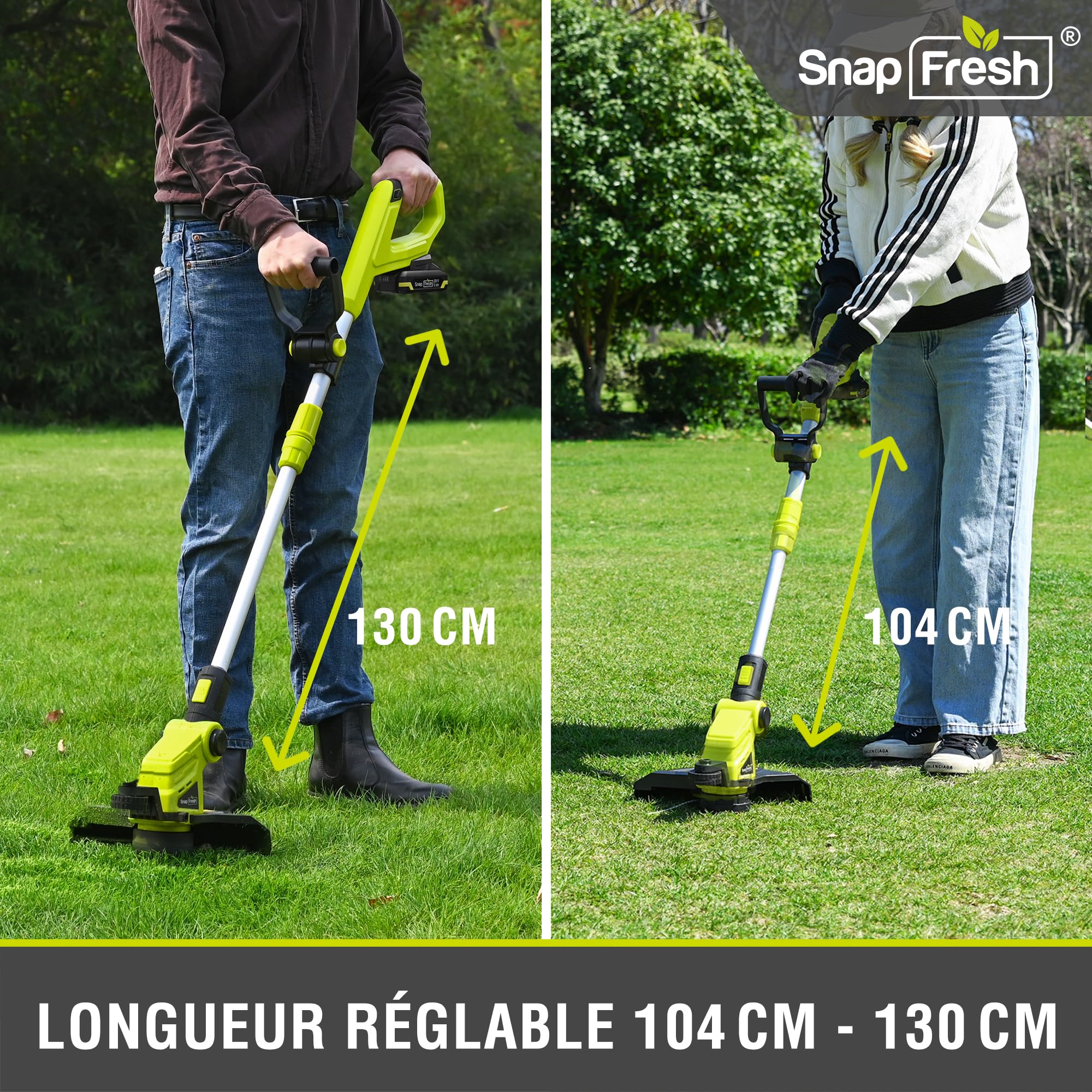SnapFresh Coupe-Bordures Taille Dresse-Bordures à Fil Diam. de Coupe 30,5 cm Électrique 20V Débroussailleuse sans Fil avec Batterie, 2 Bobines de Fil 2mm x 4,5m, Tube Télescopique, Poignée Réglable