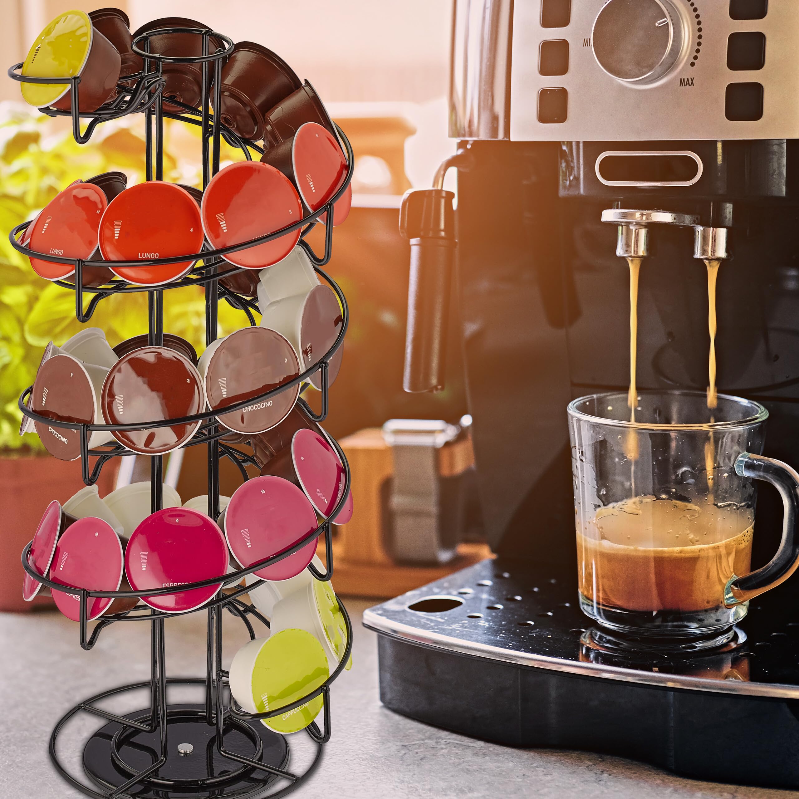 Relaxdays Kapselhalter Für Nespresso – Drehbar, Aus Metall, Für 40 Kapseln, Maße 37x11,5 Cm, Schwarz