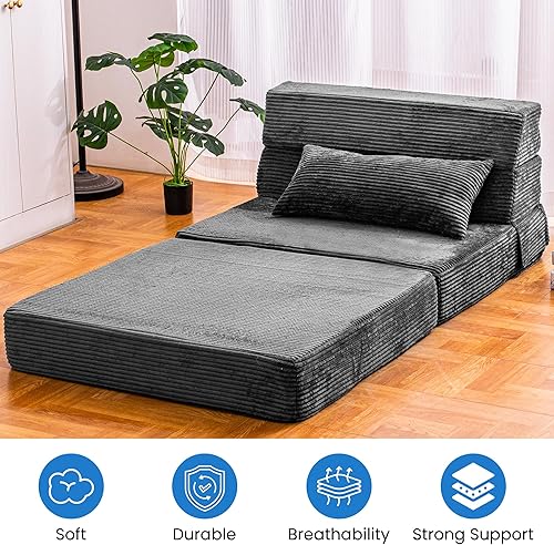 Miniatura 7 de Sofá cama plegable, silla convertible con almohada, sofá plegable de espuma viscoelástica de alta densidad, sofá futón plegable para sala de estar,