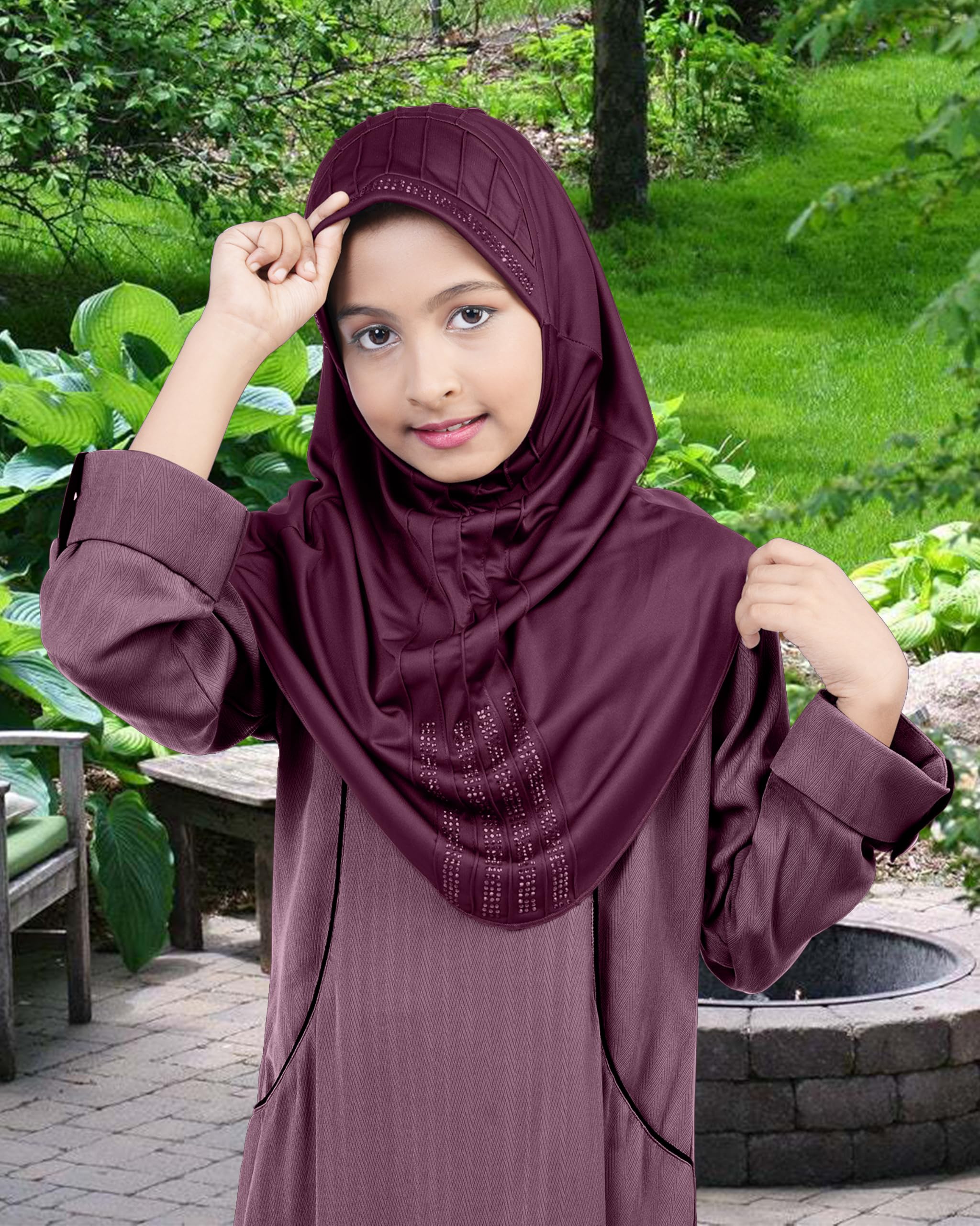 Mehar Embellished Trendy Styles for Young Modest Fashionistas Little Girls Manal Hijab (Wine, Medium) - Image 6 thumbnail
