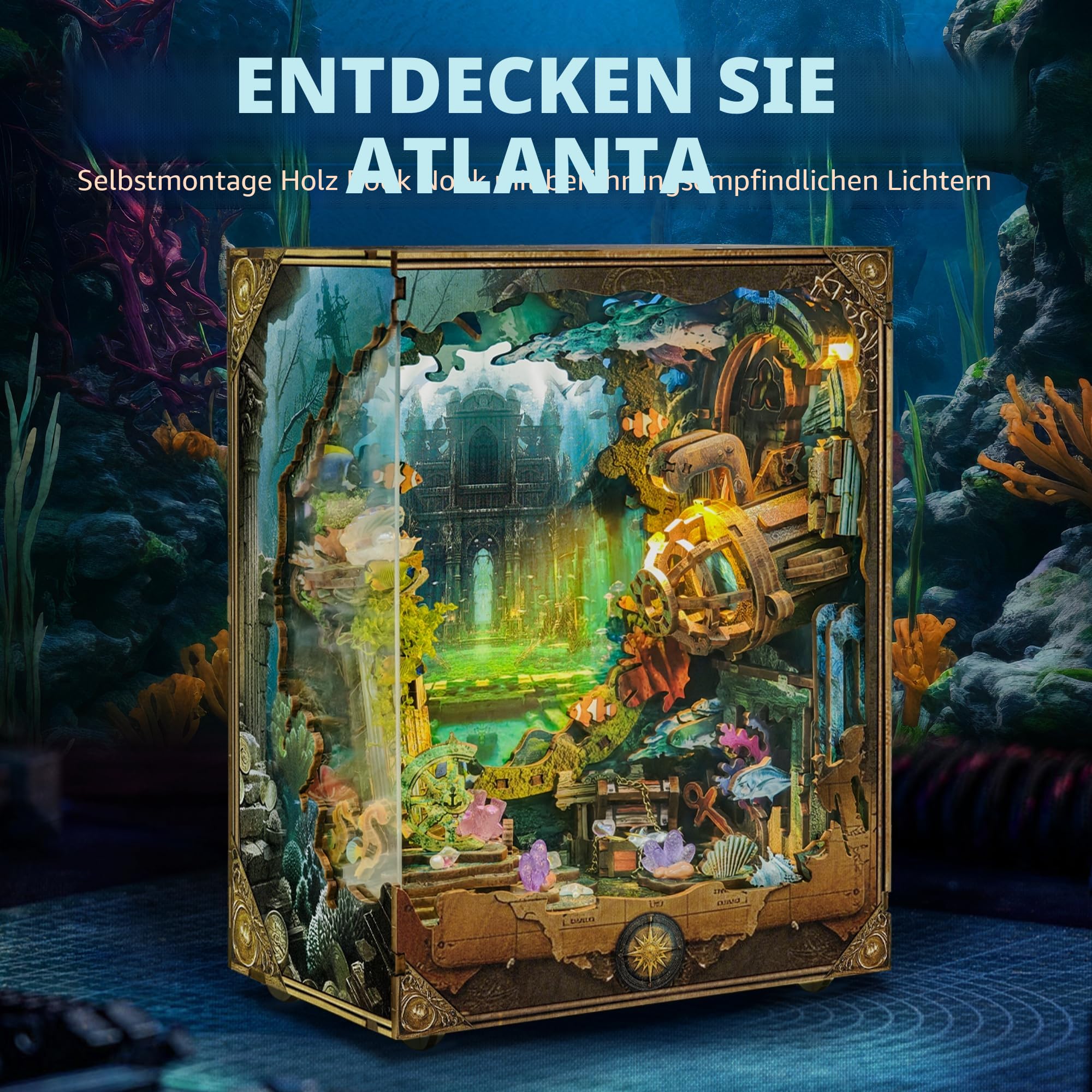 DIY Book Nooks – Tiefsee-U-Boot-Abenteuer-Miniaturhaus-Kit | Rotierender Hintergrund, LED-Lichter, Touch-Steuerung, Selbstmontage, Bastelmodellbausätze zum Verschenken & Dekorieren