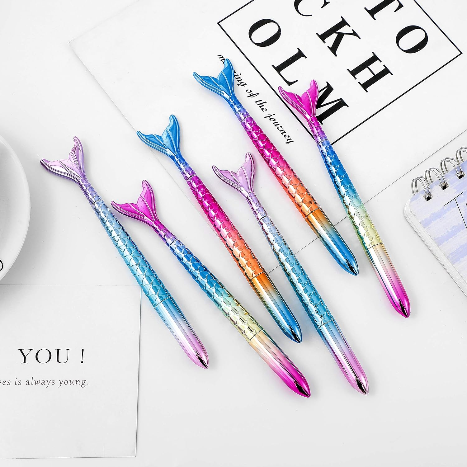 6 Pack Cute Refillable Mermaid Pen Case, Fish Pen Set Creative Mermaid Pen for Mermaid Party Supplies