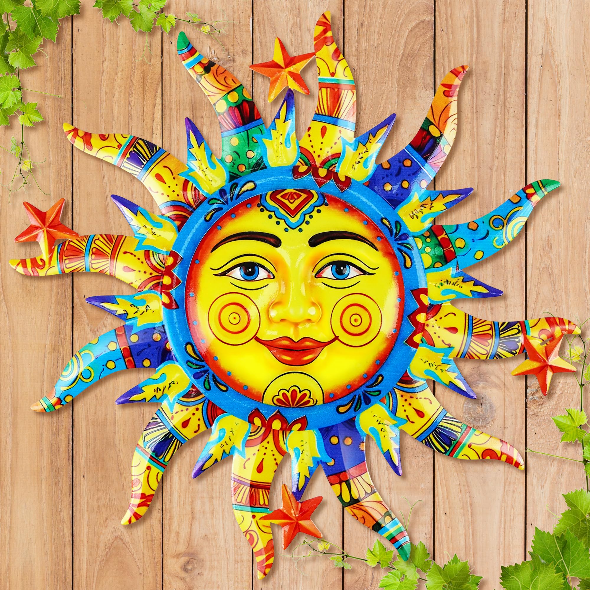 Giyiprpi Metal Sun Wall Decor, 13.7 inches Sun Wall Art Hanging Decoration for Indoor & Outdoor, Metal Wall Sculpture for Garden Farmhouse Yard Patio Fence Living Room Bedroom