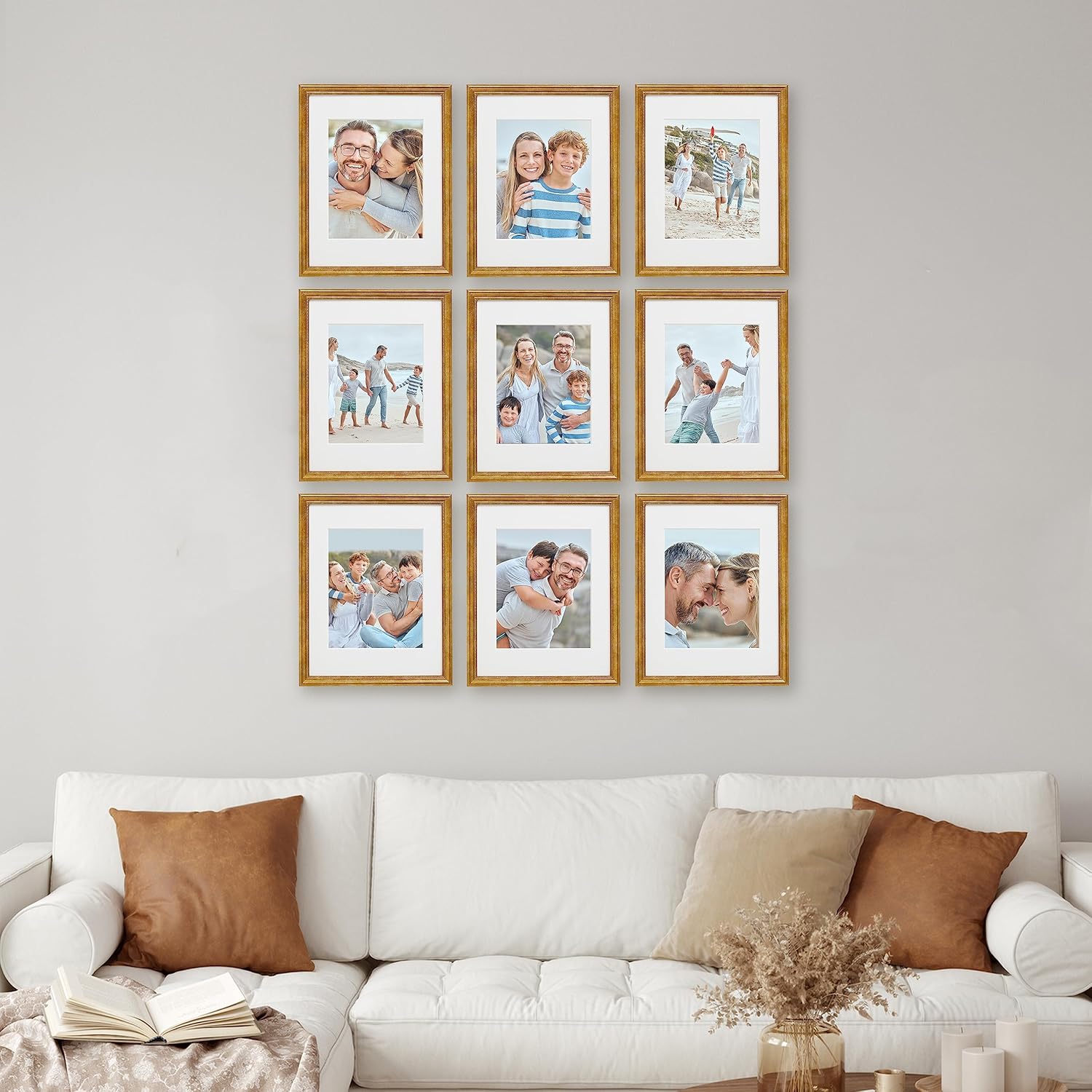 Sheffield Home 9 Piece Gallery Wall Frame Set, 11x14 Inch, Beaded Antique Bronze