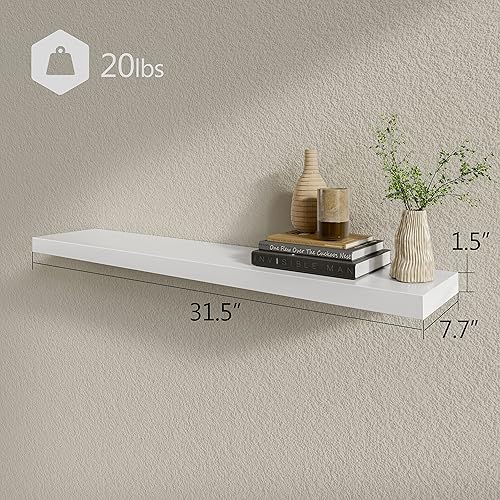 Miniatura 3 de BAMEOS - Estantes flotantes de madera color blanco con soportes invisibles, juego de 2, estantes colgantes de pared para dormitorio, baño, sala de