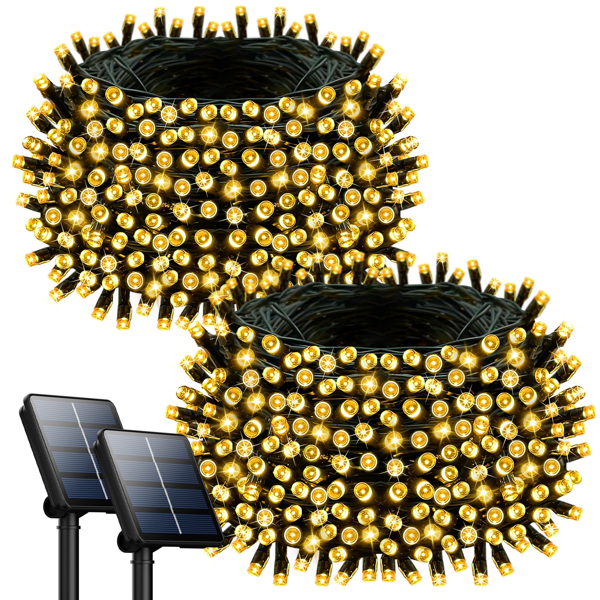 Selarlyt 2 Pack 200LED Solar Christmas Lights Outdoor, 72FT Solar String Lights with 8 Lighting Modes, IP65 Waterproof Solar Lights Outdoor for Xmas Garden Party Tree Decor, Warm White