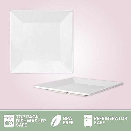 Miniatura 10 de Paquete de 4 platos cuadrados blancos de melamina de 10 x 10 pulgadas, juego de vajilla elegante irrompible con plato para salsa