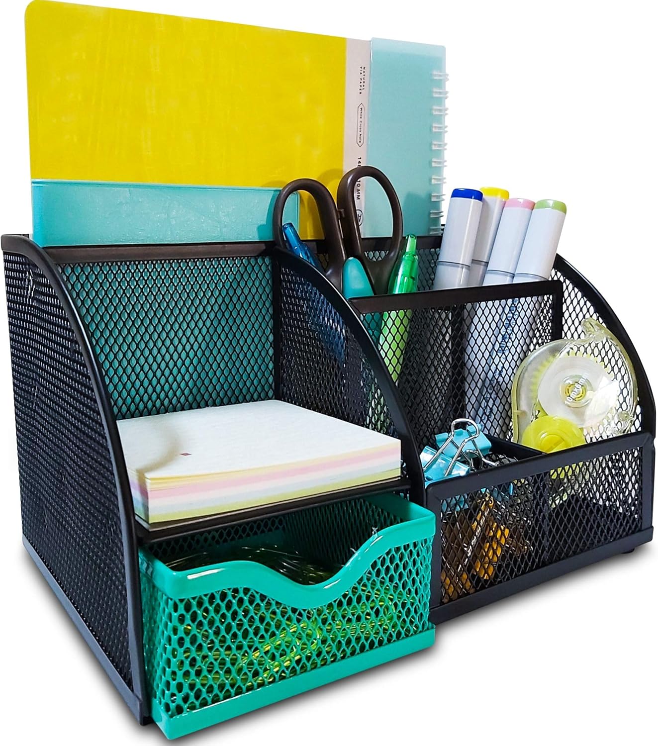 Mesh Desk Organizers Keep Office Supplies in 1 Place - Desktop Organizer, Office Organizer for Desk Organization, Desk Organizer– Black/Sea Green : Everything Else