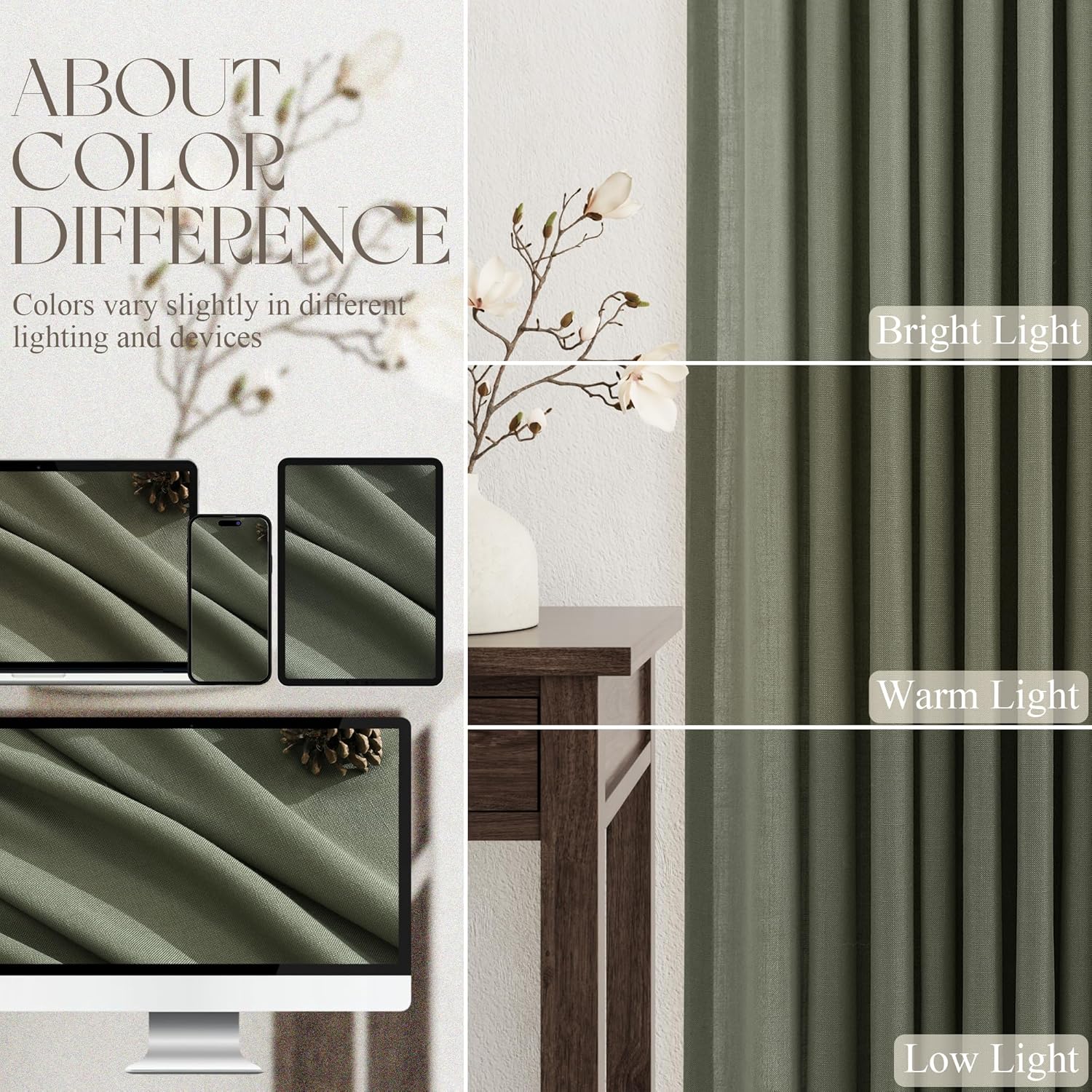 Olive Green Pinch Pleated Linen Curtains 96 Inches Long 2 Panels Set for Living Room Bedroom Pleated Hooks Rings Back Tab Light Filtering Moss Green Loden Boho Farmhouse Drapes 96 Inch Length