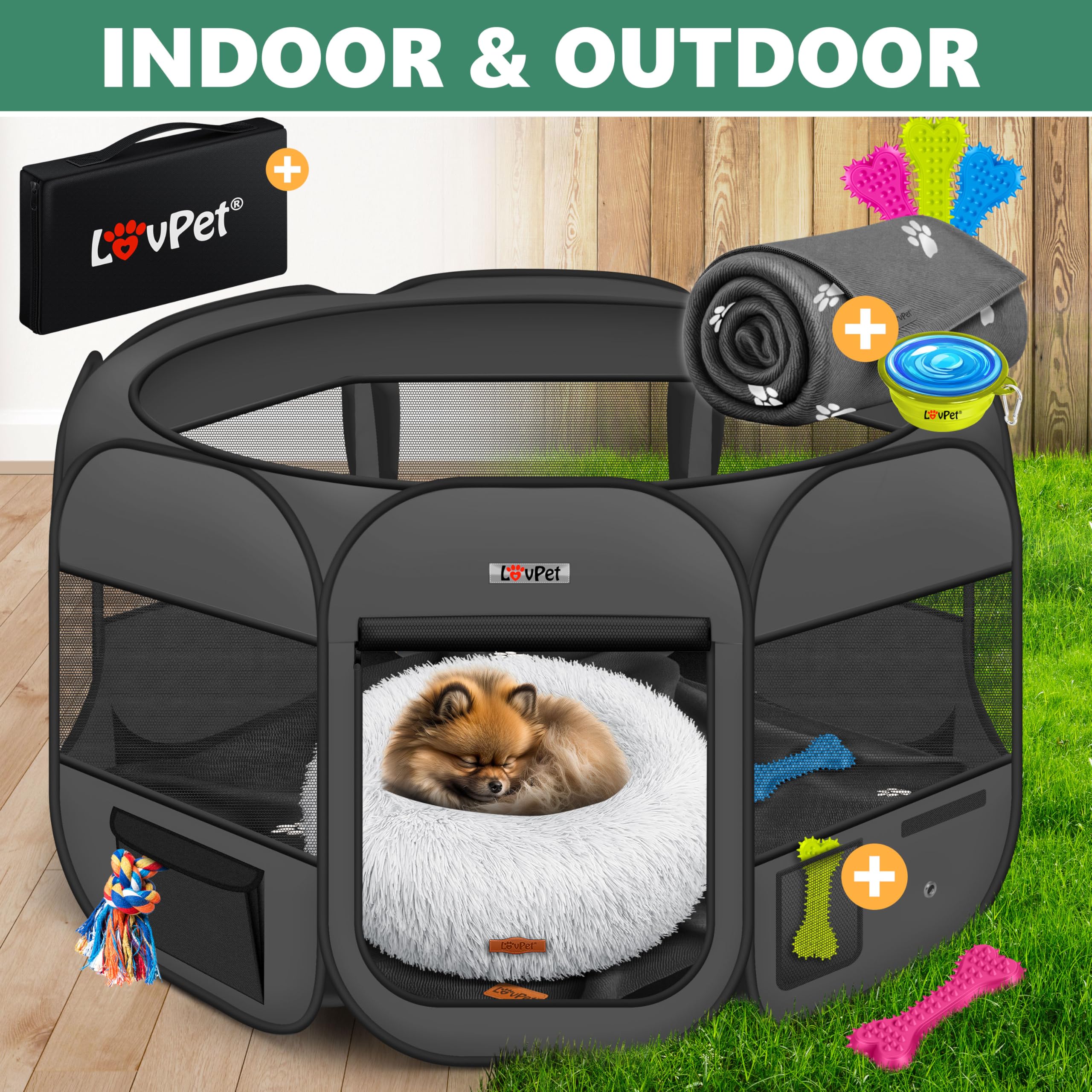 Lovpet® Recinto per Cuccioli - recinto per Animali Pieghevole per Piccoli Animali, Gatti, incl. Ciotola - Box - Recinzione - Tessuto Oxford - Sistema Pop-up