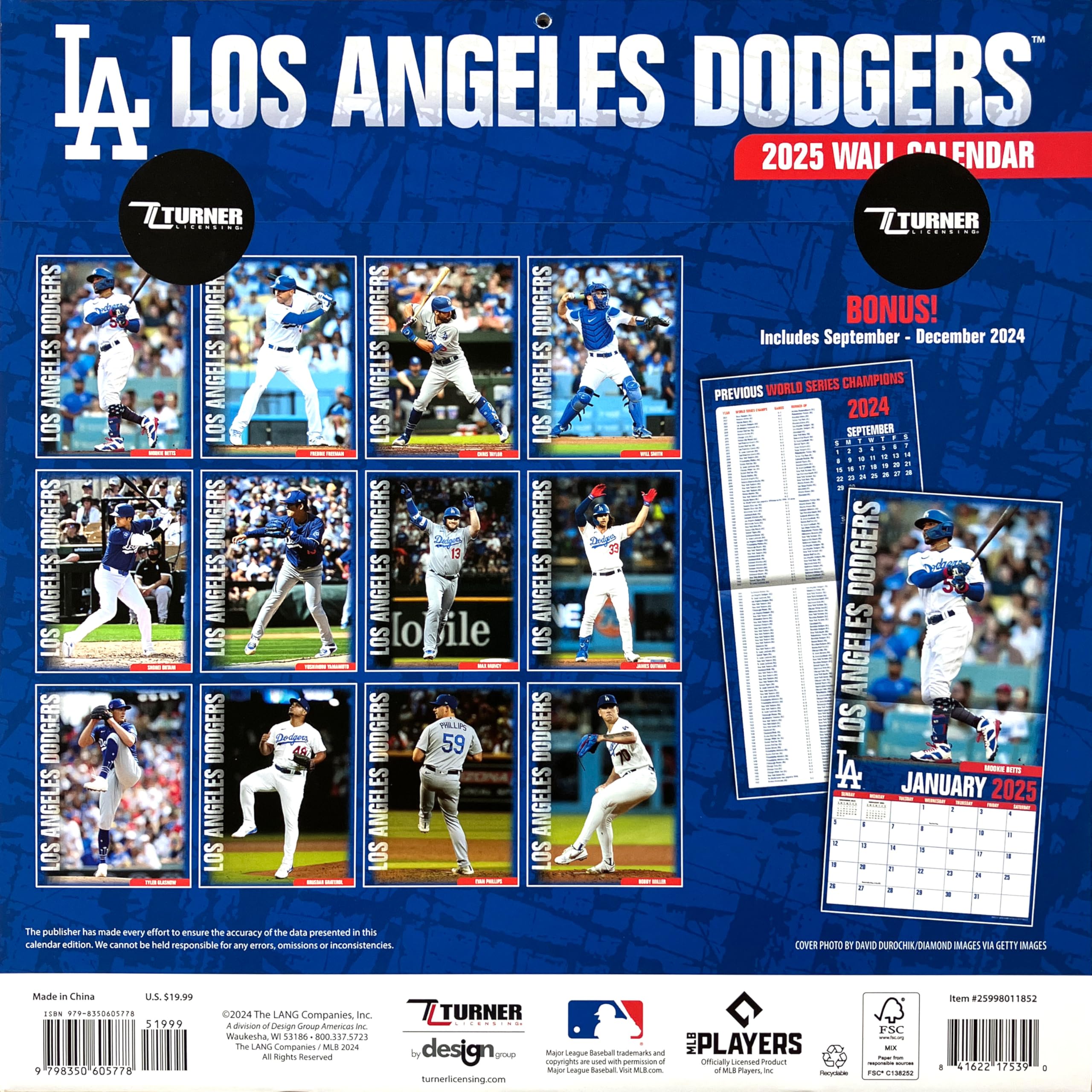 Amazon | ロサンゼルス・ドジャース 2025年 MLB公式 壁掛けカレンダー