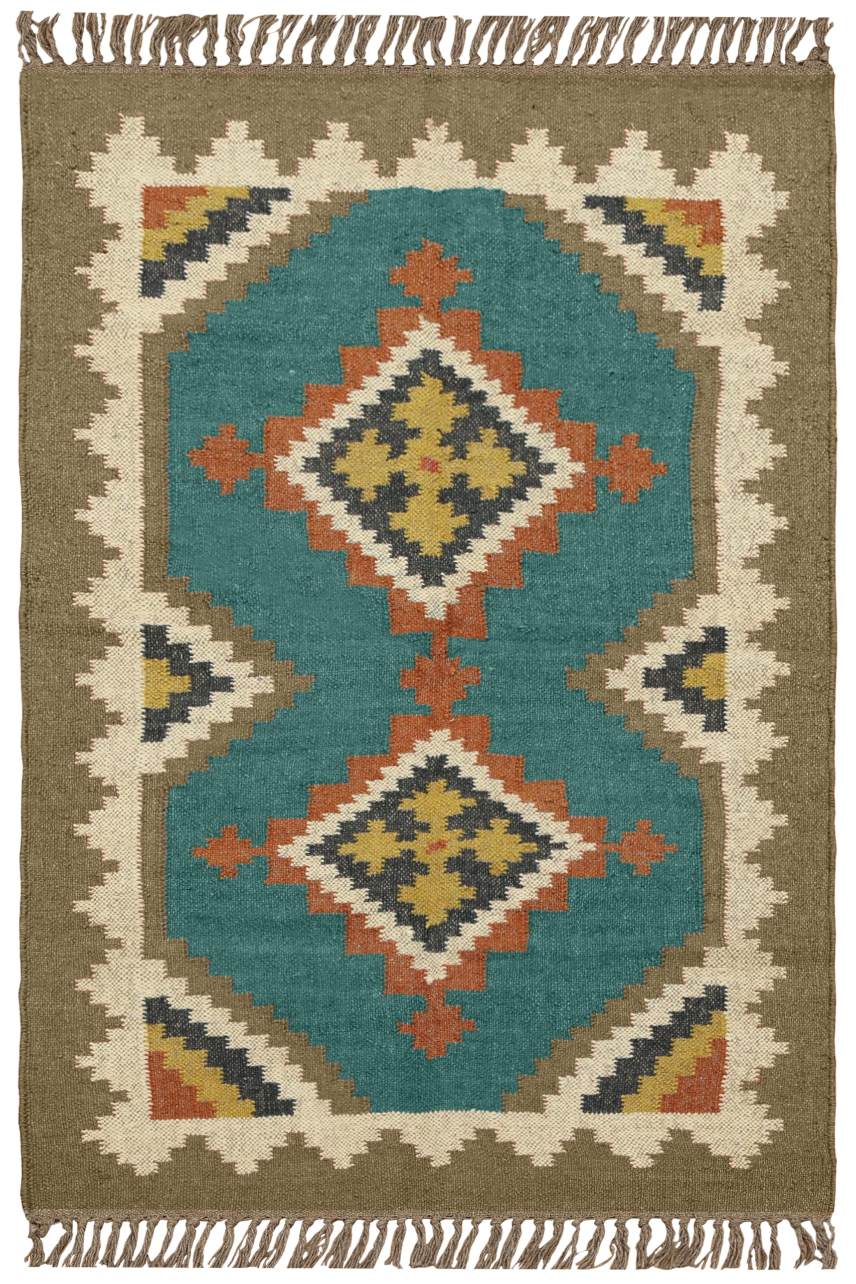 Wool Jute 2.5x6 Area Runner Turquoise blue Kilim Indian Handmade Floor Mat Hand Woven Rug Hallway Area Kilim Flatweave Wool Jute Area Rug Bedside Runner Kitchen Enterway Runner Indoor Outdoor Rugs