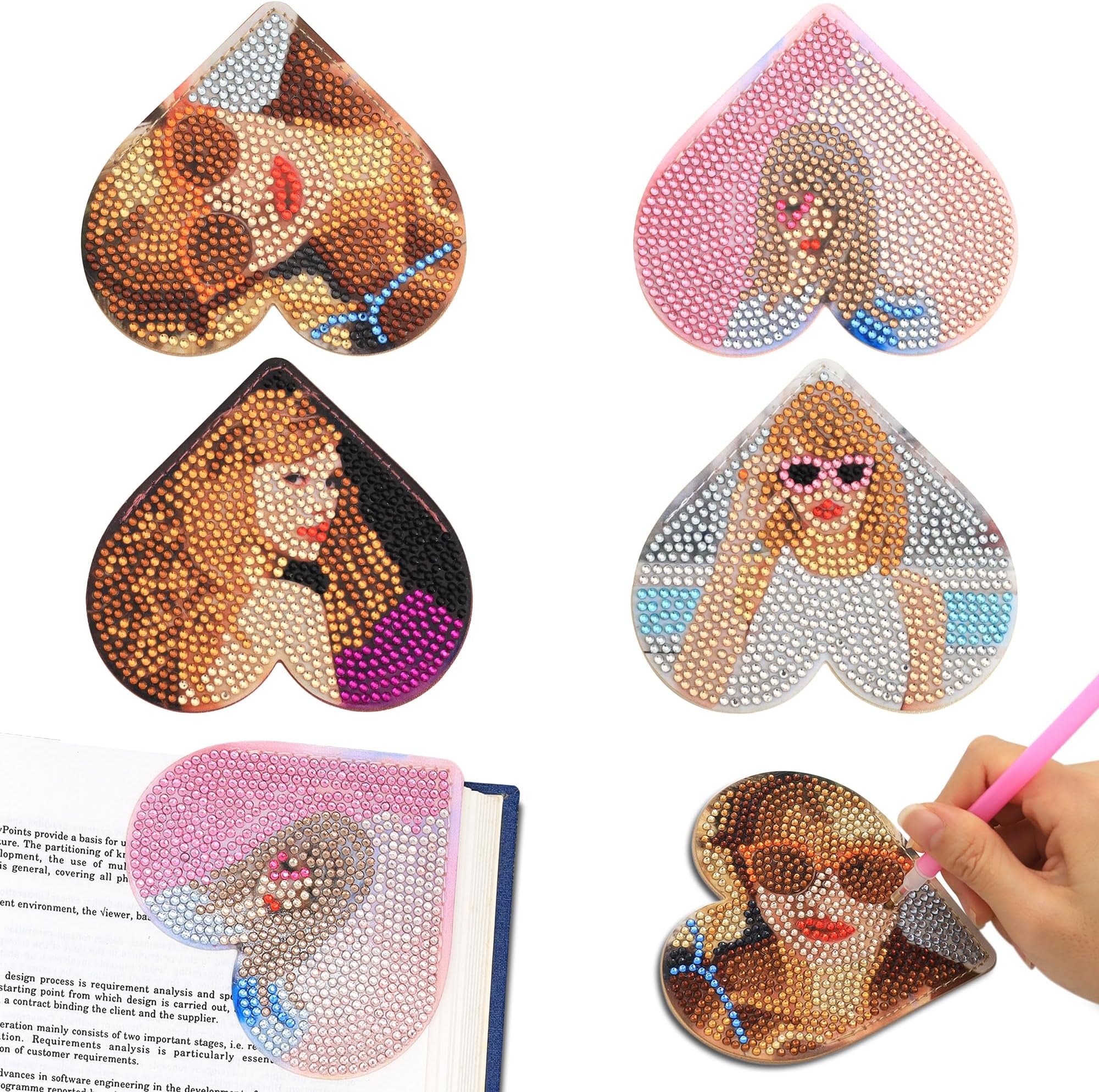 Diamond Art Bookmarks, Merch, SnugMaker 4 Pcs Cute Bookmarks for Book Lovers, DIY Diamond Painting Gifts for Women, Diamond Art Kits for Adults