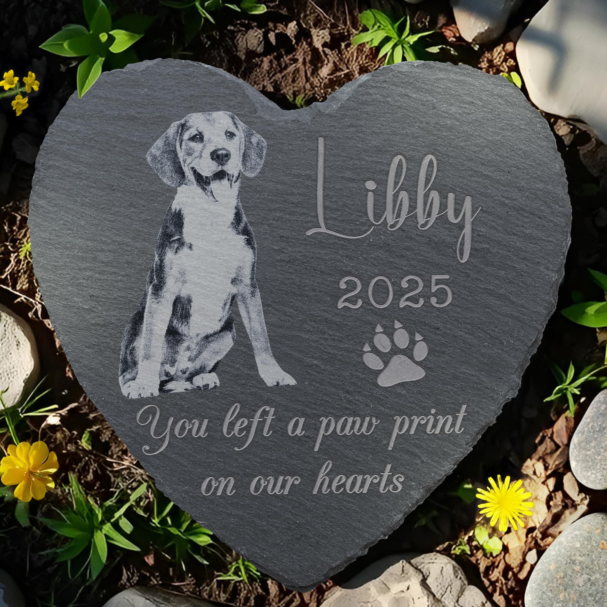 Pet Memorial Stone, Dog Memorial Stone, Dog Memorial Gifts for Loss of Dog, Pet Memorial Gifts, Loss of Pet Sympathy Gift, in Loving Memory Pet - Paw Prints on Our Hearts - Heart Shaped Left a Paw Prints on Our Hearts