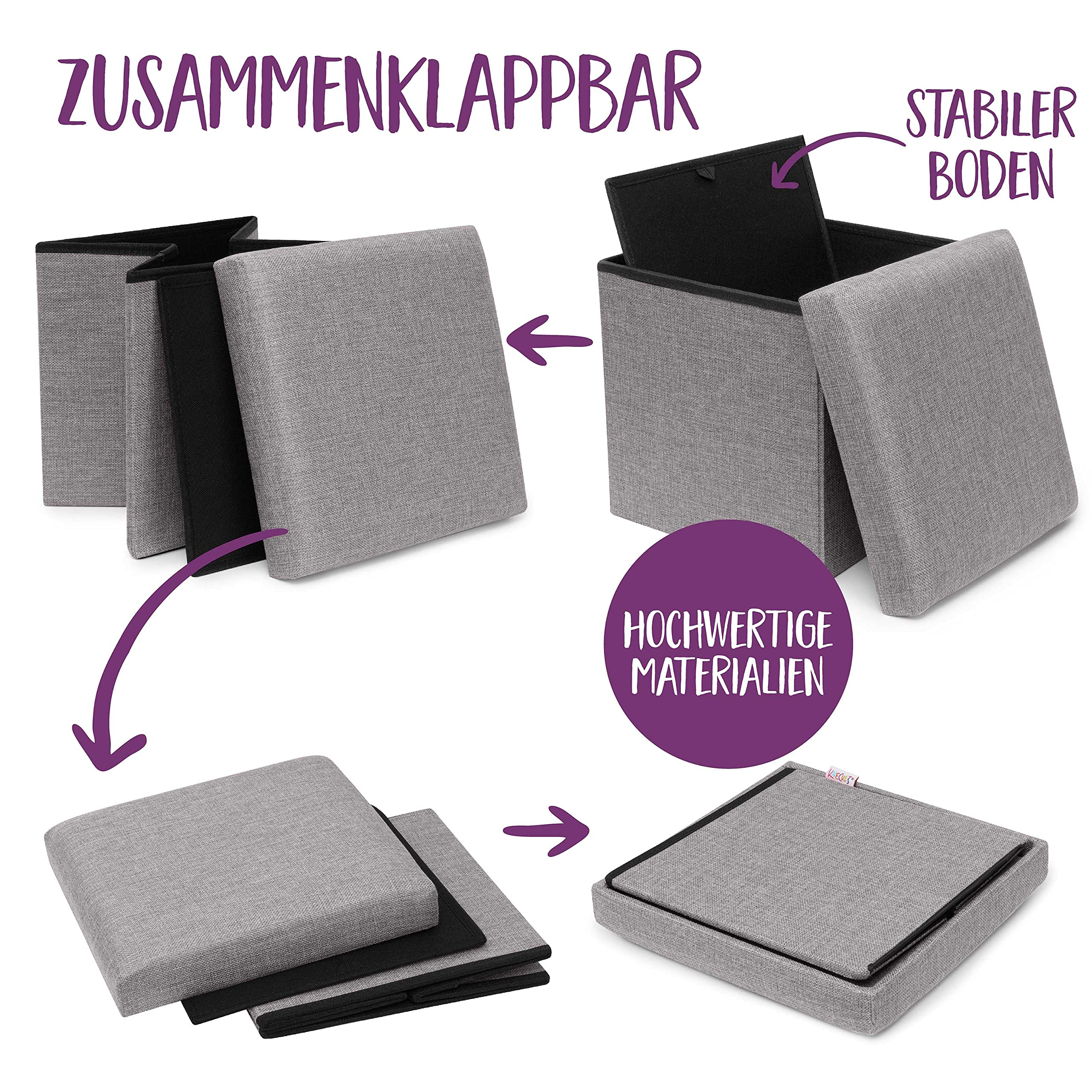 ️ Pouf contenitore e sgabello blu per bambini di alta qualità (30x30x30cm) | perfetto per camera dei bambini| sgabello pieghevole