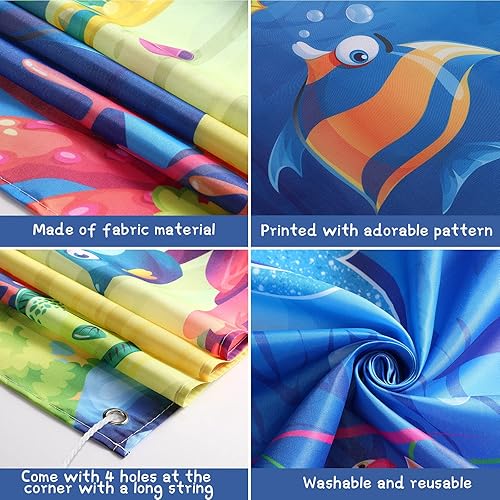 Miniatura 7 de Fondo de fondo marino con temática de animales del océano, decoración de cumpleaños con temática de fondo para fotografía de cumpleaños para niños,