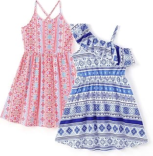 Girls Summer Beach Dress Boho Hawaiian Floral One Shoulder Sundress Pack of 2 Size 3-10 Years - Buy now