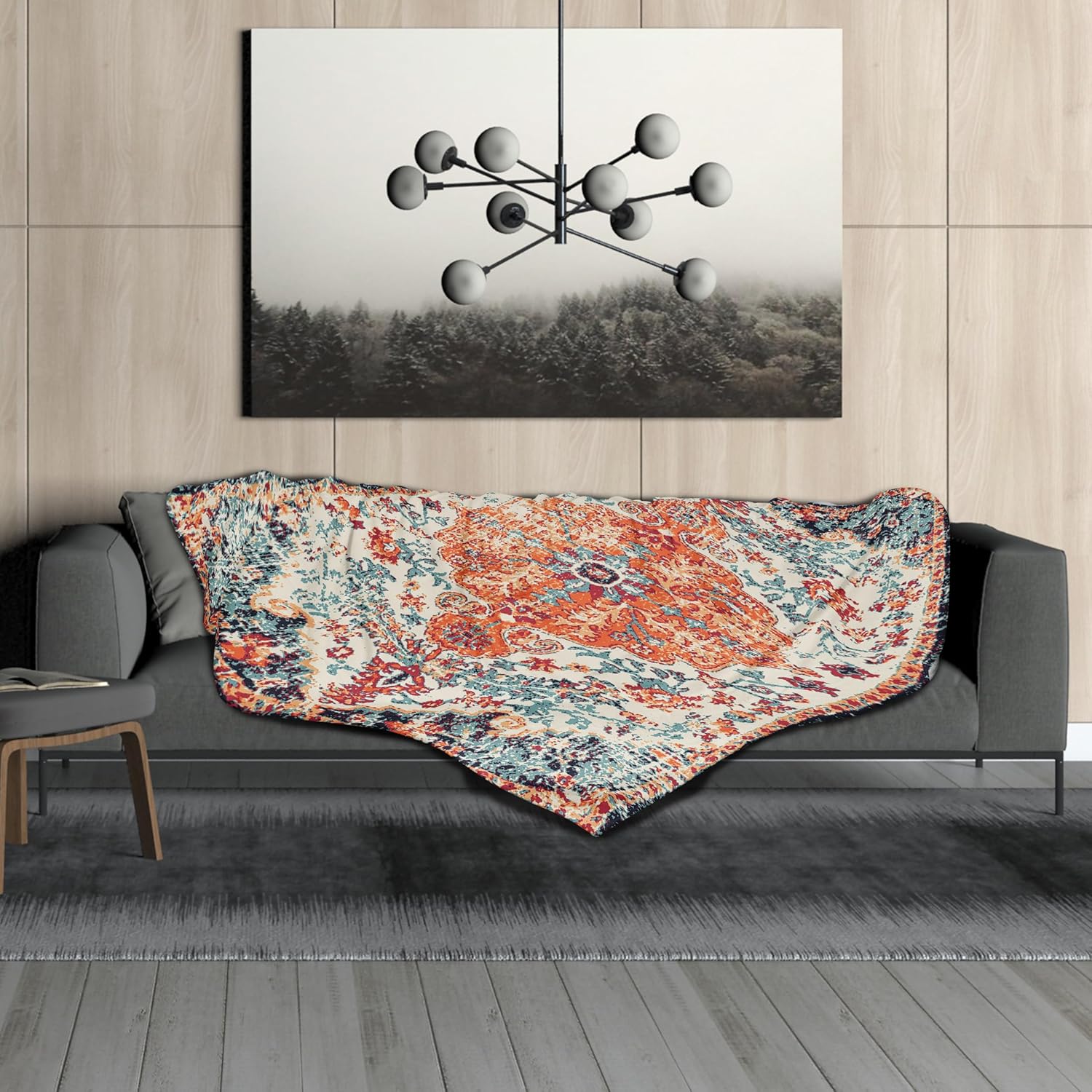 Orange Blue Boho Blanket Soft Flannel Lightweight Rust Teal Bohemian Throw Blanket Cozy Warm Vintage Aztec Carpet Blankets All Seasons Living Room Decor for Couch Chair Bed Sofa Office 40x50 inch - Image 3