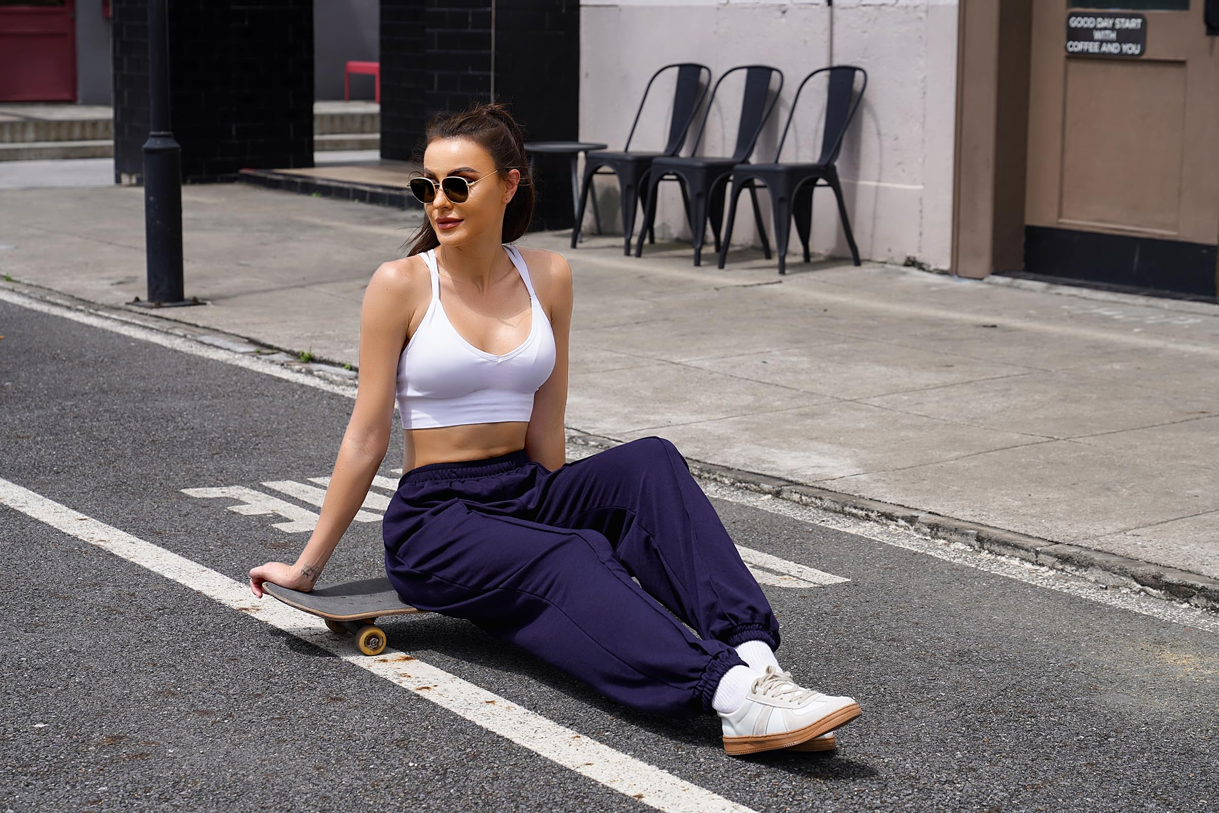 Demegimi Pantaloni Sportivi Donna a Vita Alta Pantaloni della Tuta Donna in Cotone con Tasche Pantaloni Jogger Leggeri per Jogging Fitness Sport Yoga