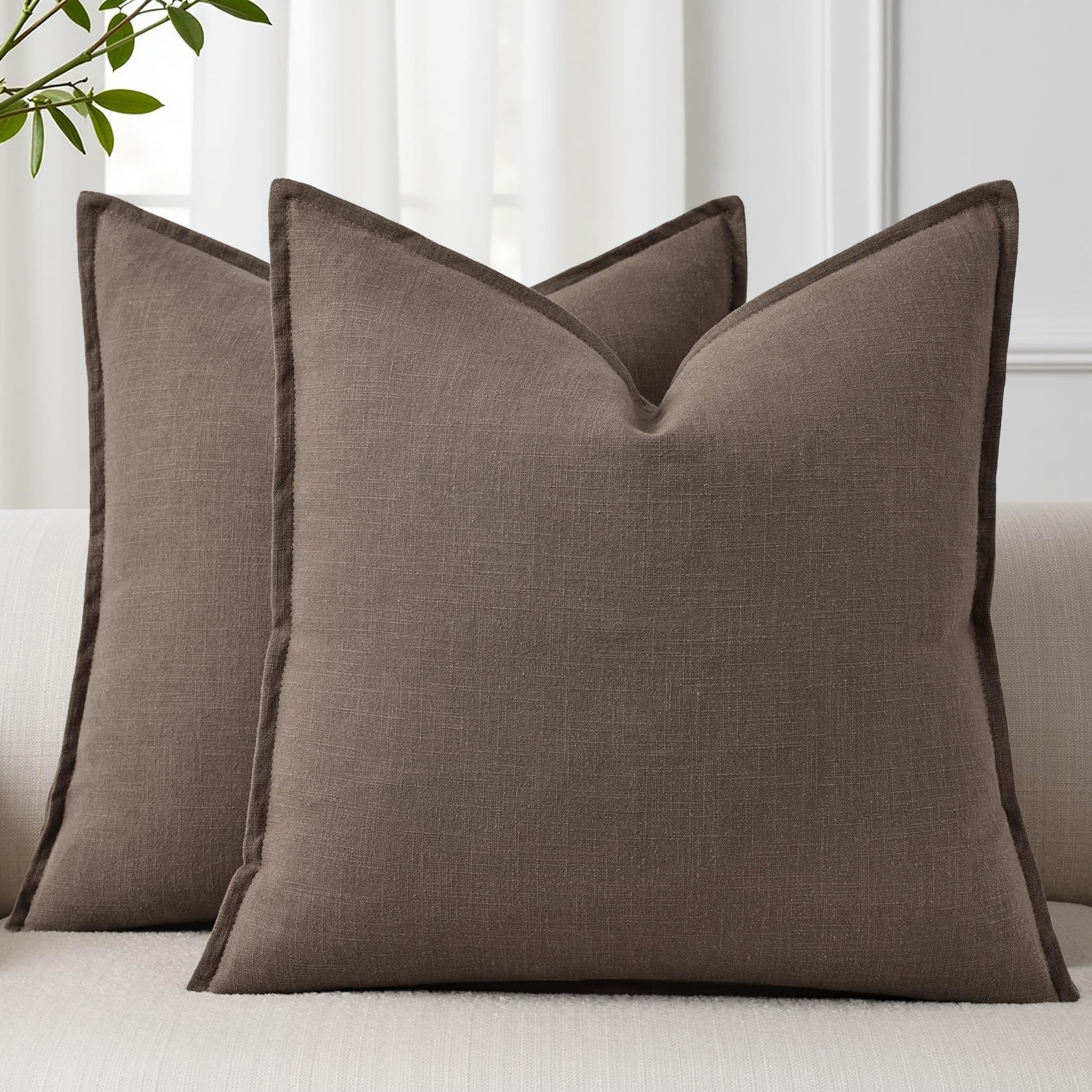 decorUhome Fall Brown Linen Throw Pillow Covers 16x16 Set of 2