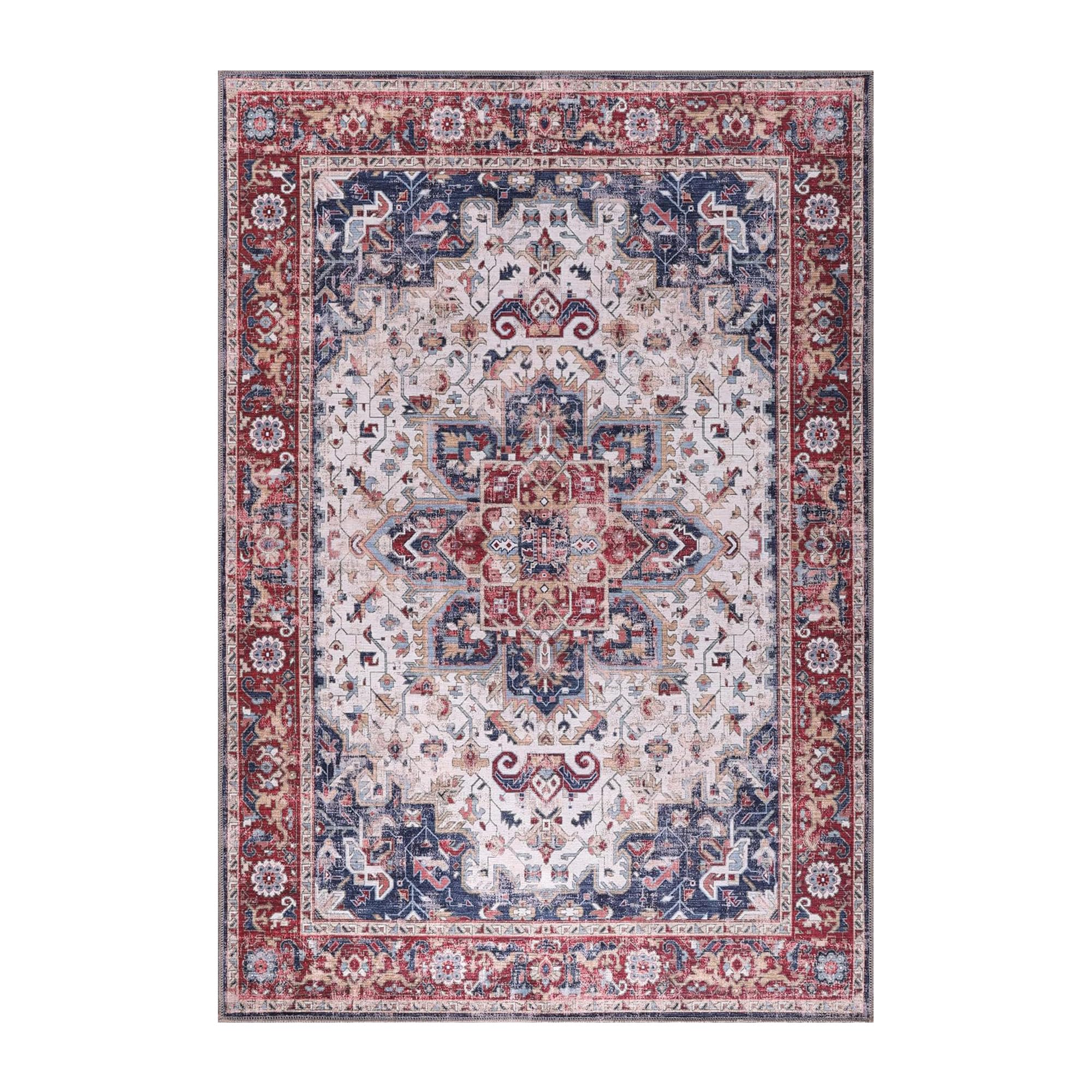 Tapis de salon lavable en machine - 80 x 150 cm - 4 mm d'épaisseur - Tapis chenille vintage avec envers en coton antidérapant - Tapis doux et lavable à poils courts pour chambre à coucher