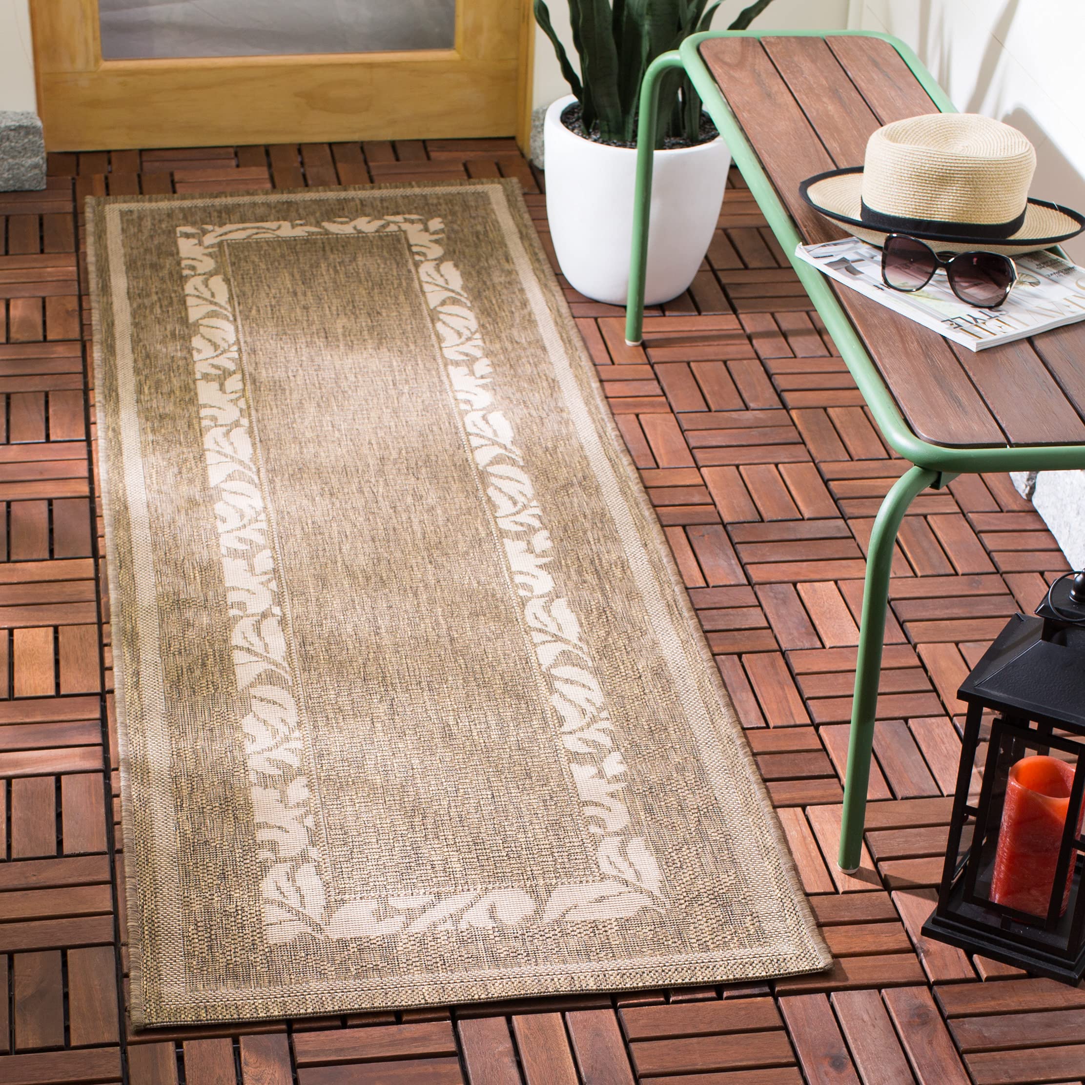 SAFAVIEH Washable Rug Outdoor Courtyard Collection - 2'3" x 6'7" Runner, Brown & Natural, Non-Shedding & Easy Cleaning, Ideal for Patio, Entryway,