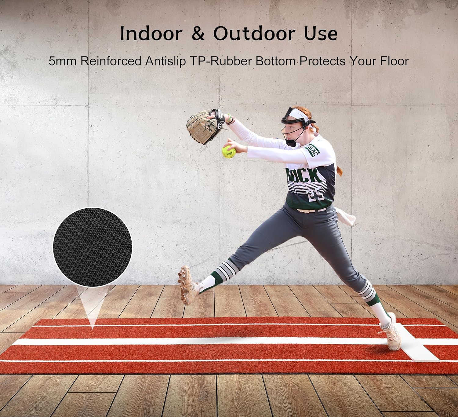 2024 Upgraded Version Softball Pitching Mat with Rubber, Denser Antifade Turf, Antislip Rubber Bottom, 10' X 3' Softball Pitching Mound for Outdoor and Indoor