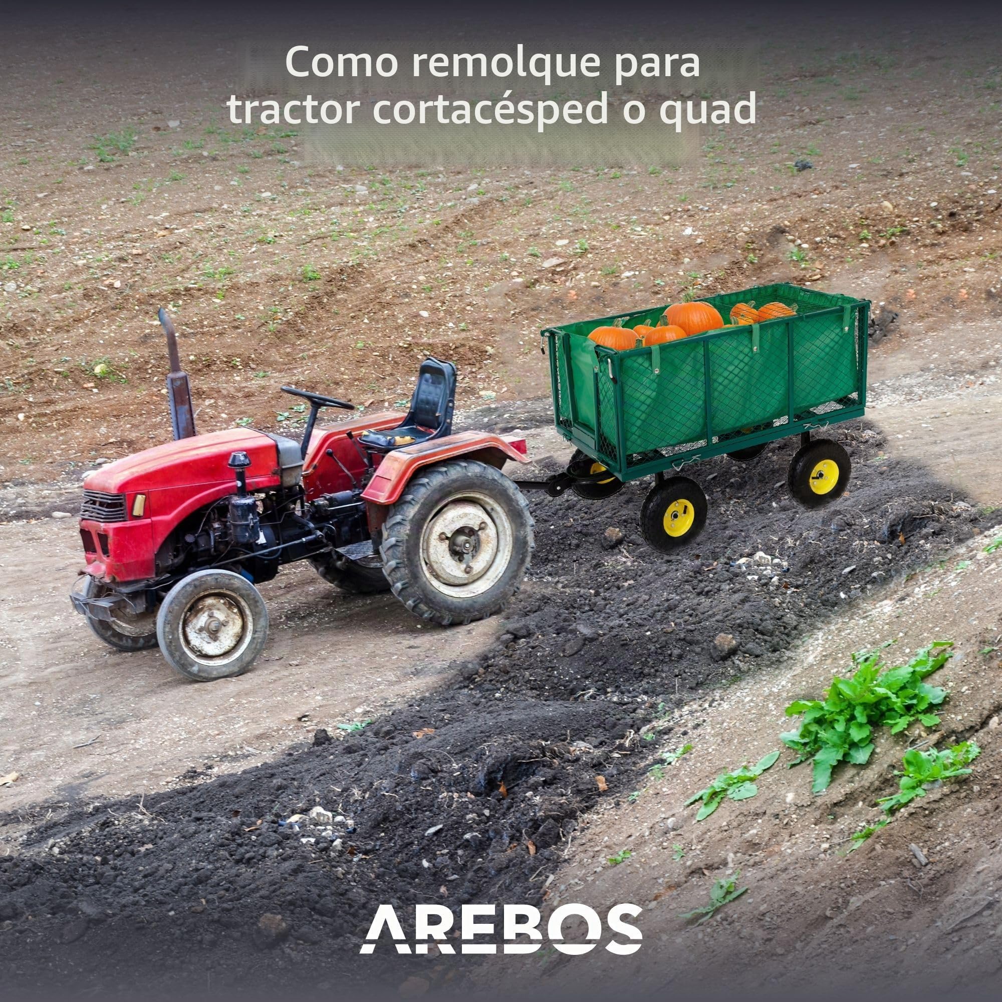 Arebos Carretilla Jardin | Carro de Transporte | Carro de Mano 550 kg | Plegable con Lona extraíble | Llantas de Acero con rodamiento de Bolas | Incluye asa y Barra