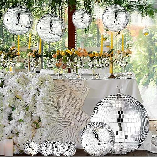 Miniatura 6 de Sumind 35 piezas de adornos de bolas de discoteca con espejo colgante, decoración de mini bola de discoteca plateada, bola de espejo reflectante,