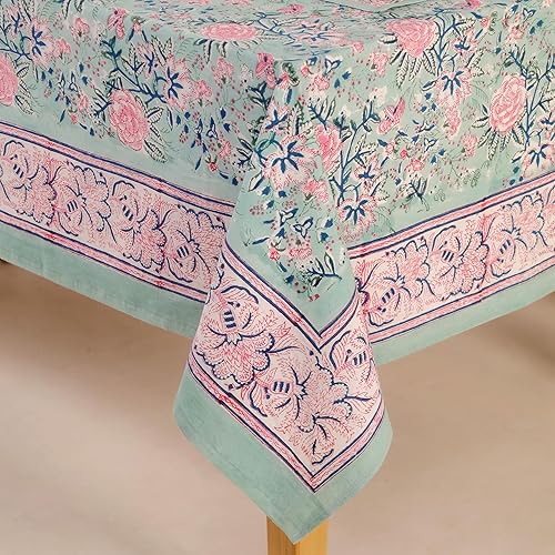 Miniatura 45 de Hand Block Printed Cotton Tablecloth – Elegant Floral Design Perfect for Dining Table Kitchen Parties Home Decor, Wall Tapestry (Peach Floral, 6
