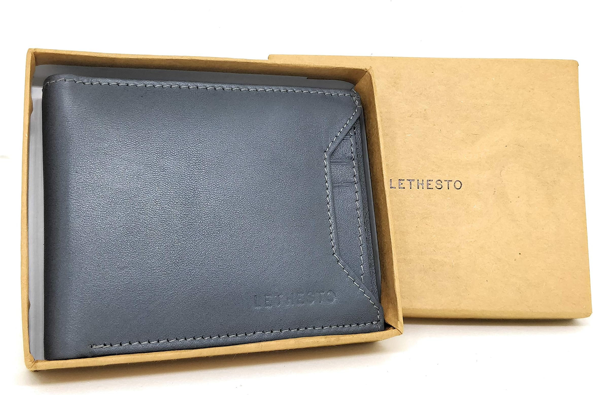 LETHESTO Bi-fold Genuine Leather Men's Wallet with Removable Card Holder (Grey)