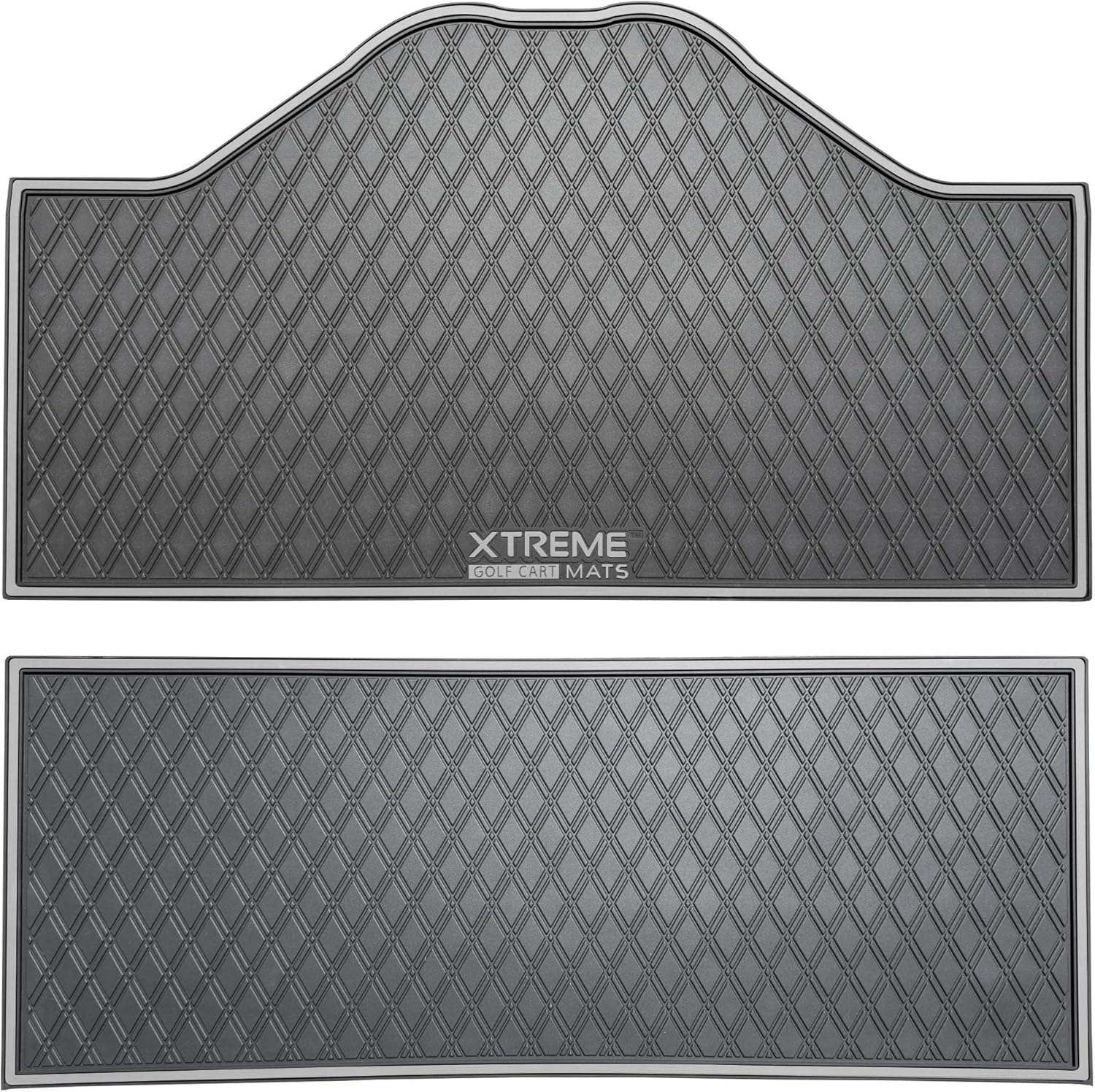 Xtreme MATS Floor Mat Set Compatible with Epic E40FX Golf Cart (Front & 2nd Row) – Full Coverage Diamond Pattern Floor Liners, Custom Fit All-Weather Protection (Grey Trim, 2-Piece Set)