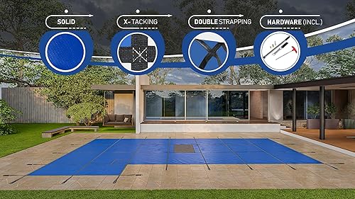 Vista 108 de WaterWarden Cubierta de seguridad sólida para alberca enterrada, cumple F1346 de la ASTM según UL, triple costura, con accesorios, 16 x 40 pies