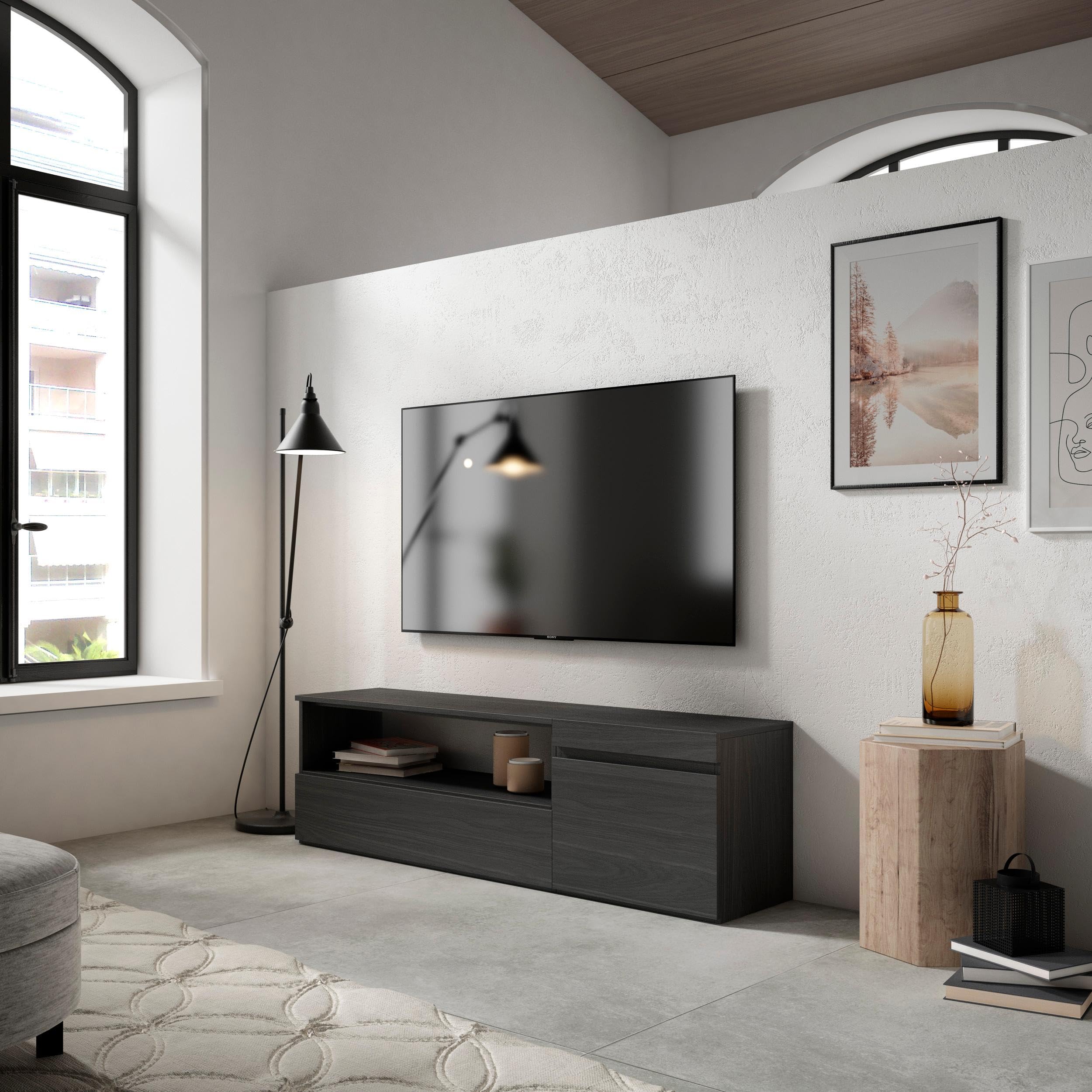 Skraut Home | Mobile TV Soggiorno | Ampio spazio a disposizione | 150x45x35cm | Per TV fino a 65" | Mobile Soggiorno | Stile moderno | Nero