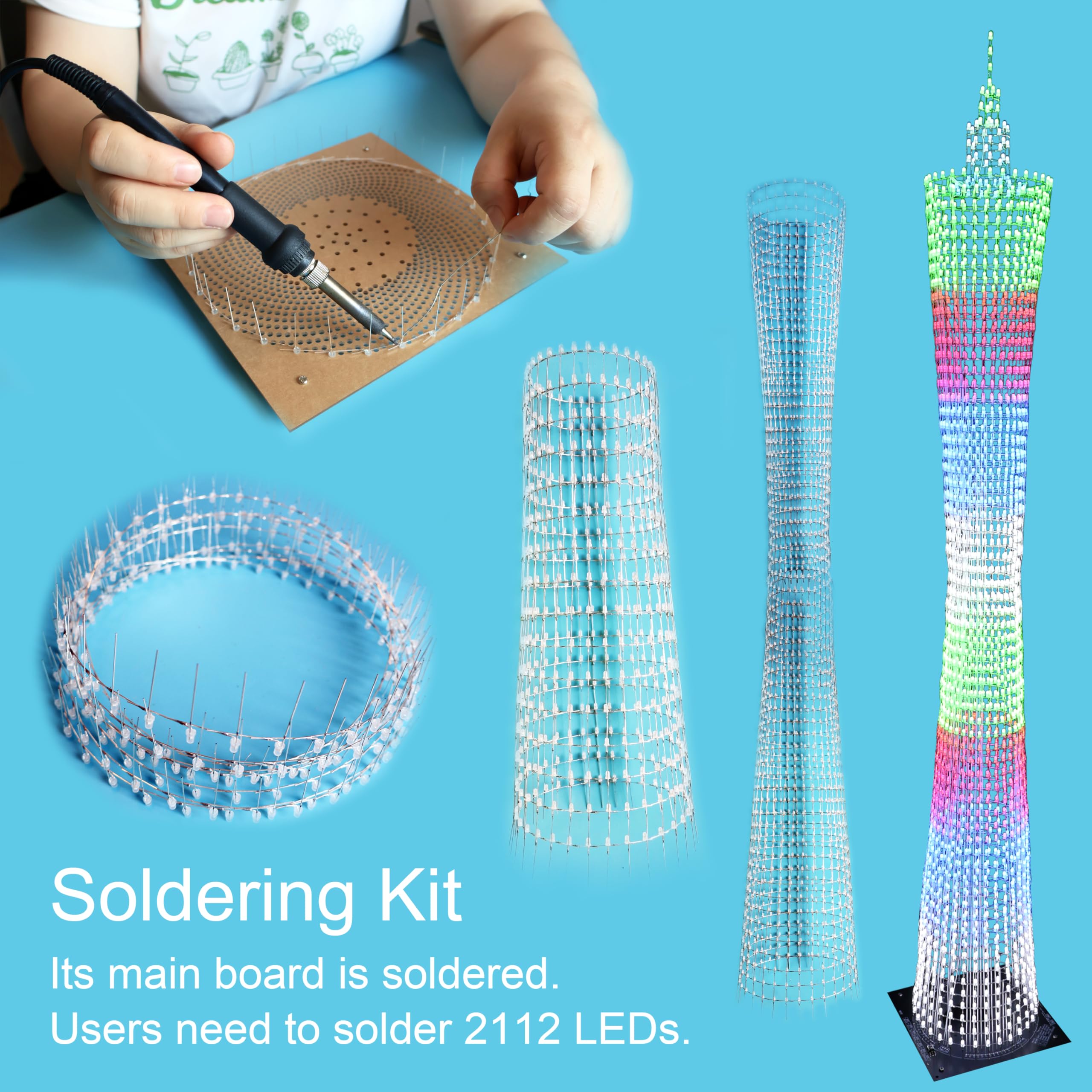 GZT-64D 1 Meter Led Canton Tower Modell DIY Elektronik Kit, LED Würfel Modell Handgemachtes Lötprojekt Kit (GZT-64D-KIT)