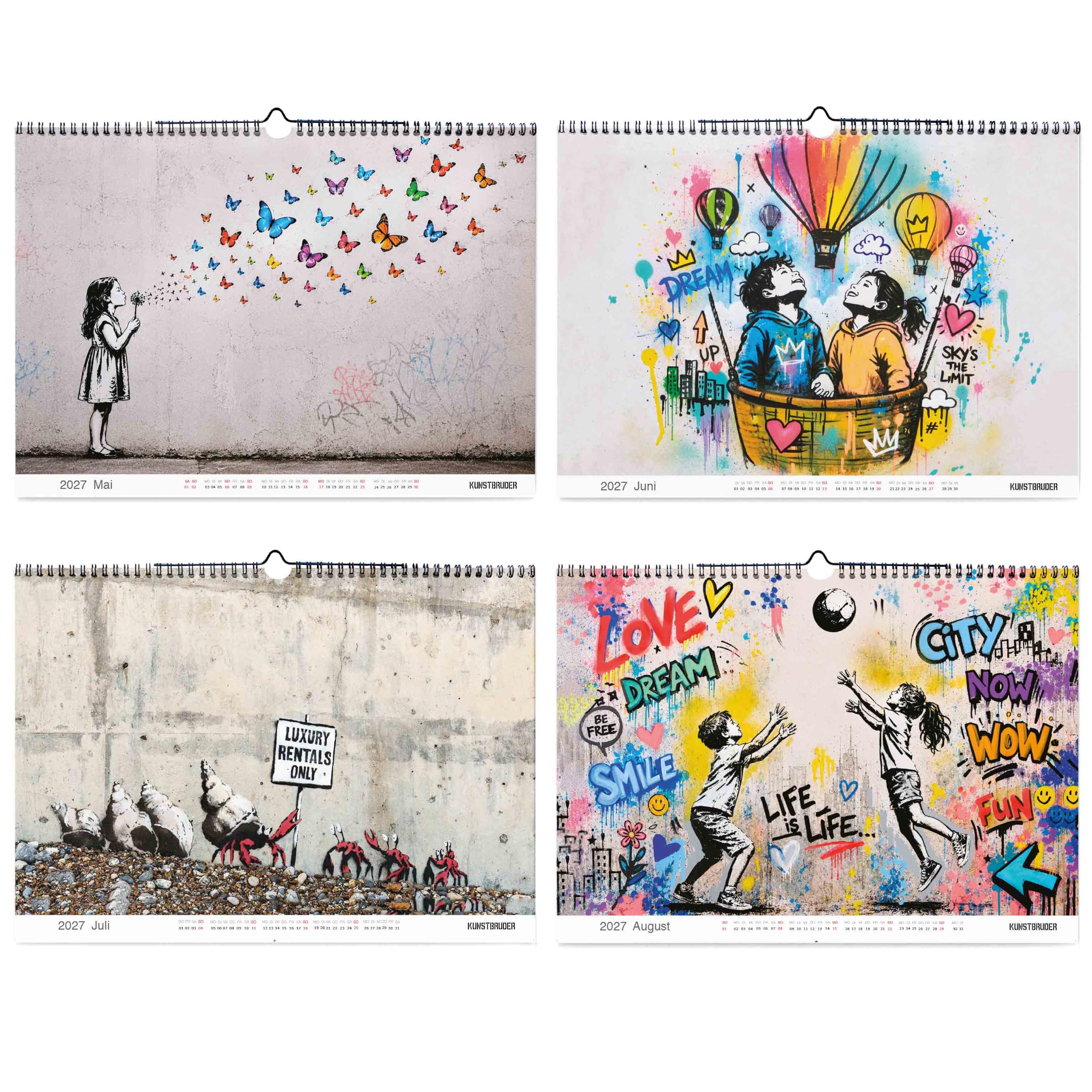 Banksy Bilder Kalender 2027 A2 Quer Junge, Wandkalender in XXl Format mit den schönsten street art Bildern - Jahreskalender 2027 Banksys Wohnzimmerkalender Bürokalender (Streetart)