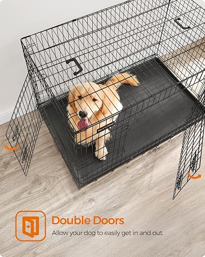 Feandrea Dog Crate, Foldable Dog Cage with 2 Doors, Removable Tray, 122 x 74.5 x 80.5 cm, XXL, Black PPD48H - 3