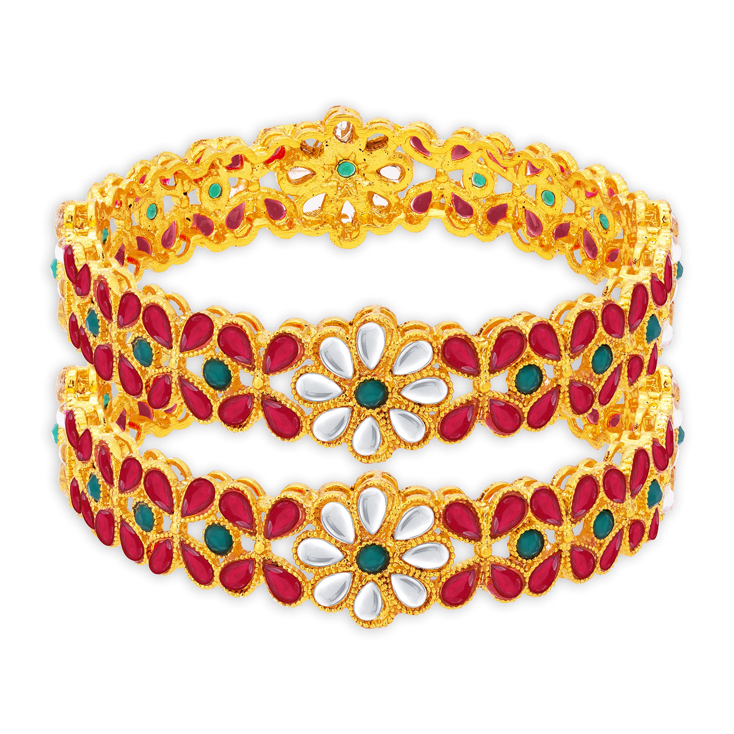 Sukkhi Floral Gold Plated Kundan Bangle Set For Women (Set of 2) (B102451_2.8) (B0B4X3PMVD) Amazon Price History, Amazon Price Tracker