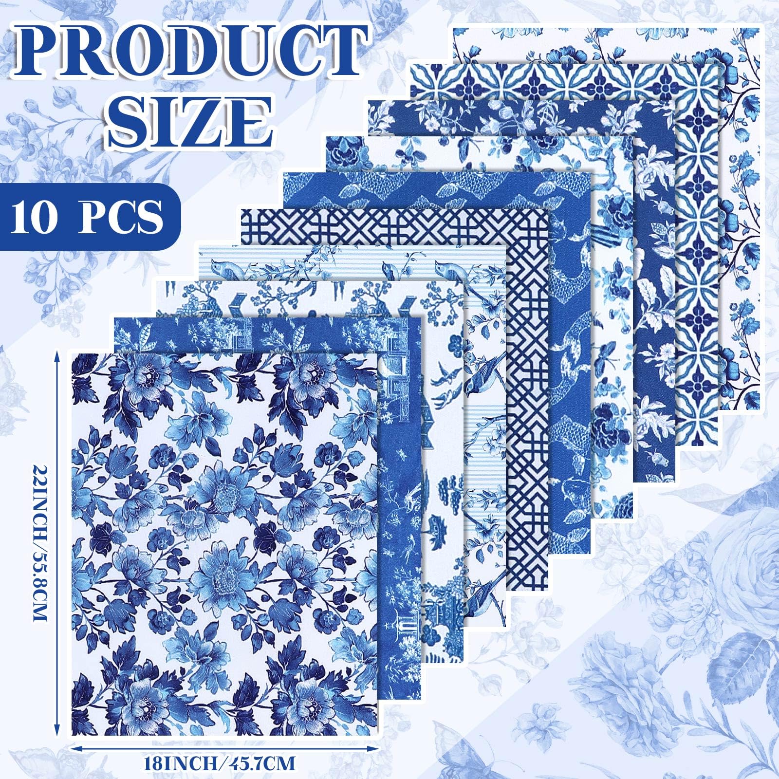 Whaline 12-Pack Floral Cotton Fabric Bundles - 18x22 Inch Fat Quarters With Retro Flower Prints For DIY Crafts